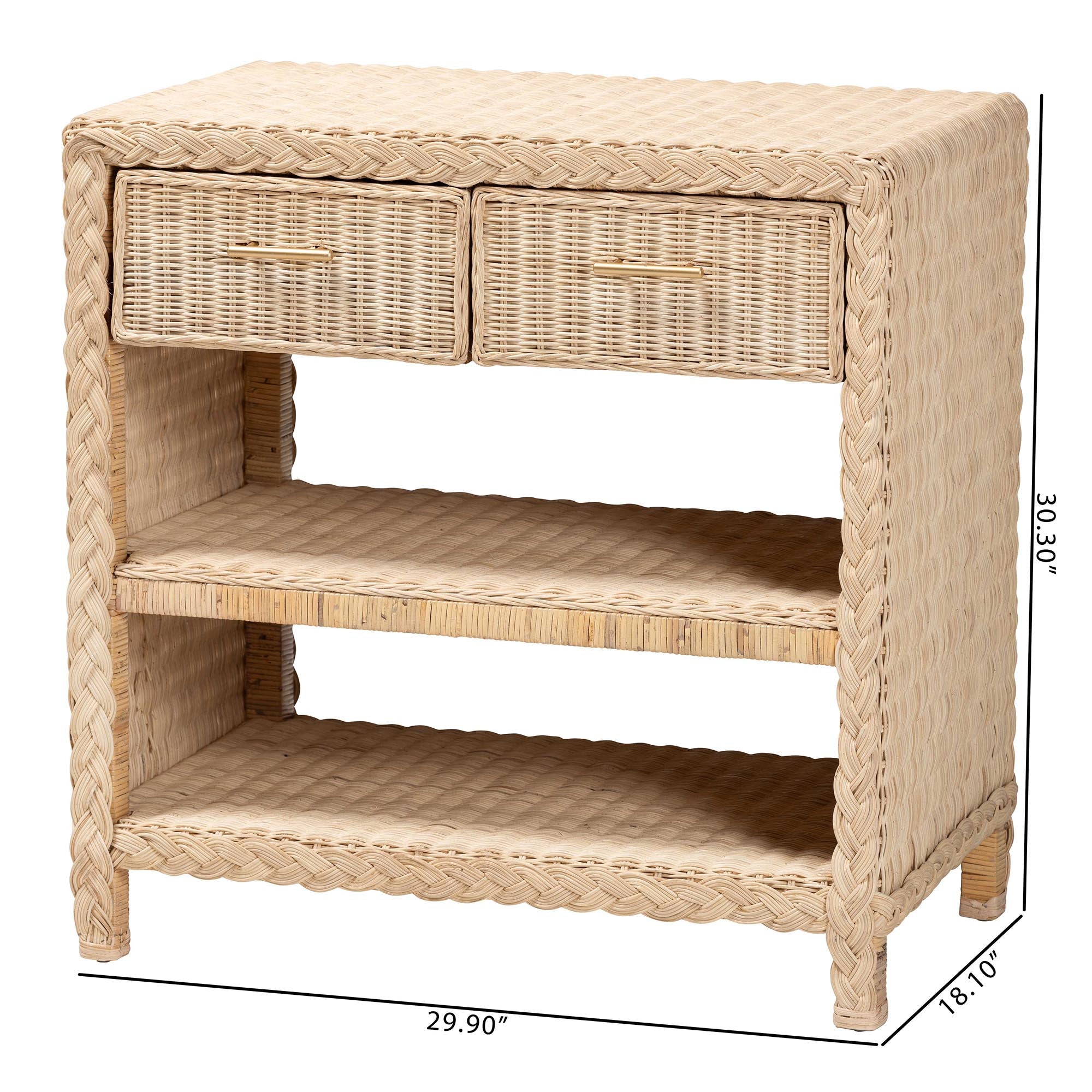 Bali & Pari Lanica Japandi Sun Bleached Rattan 2-Drawer Console Table