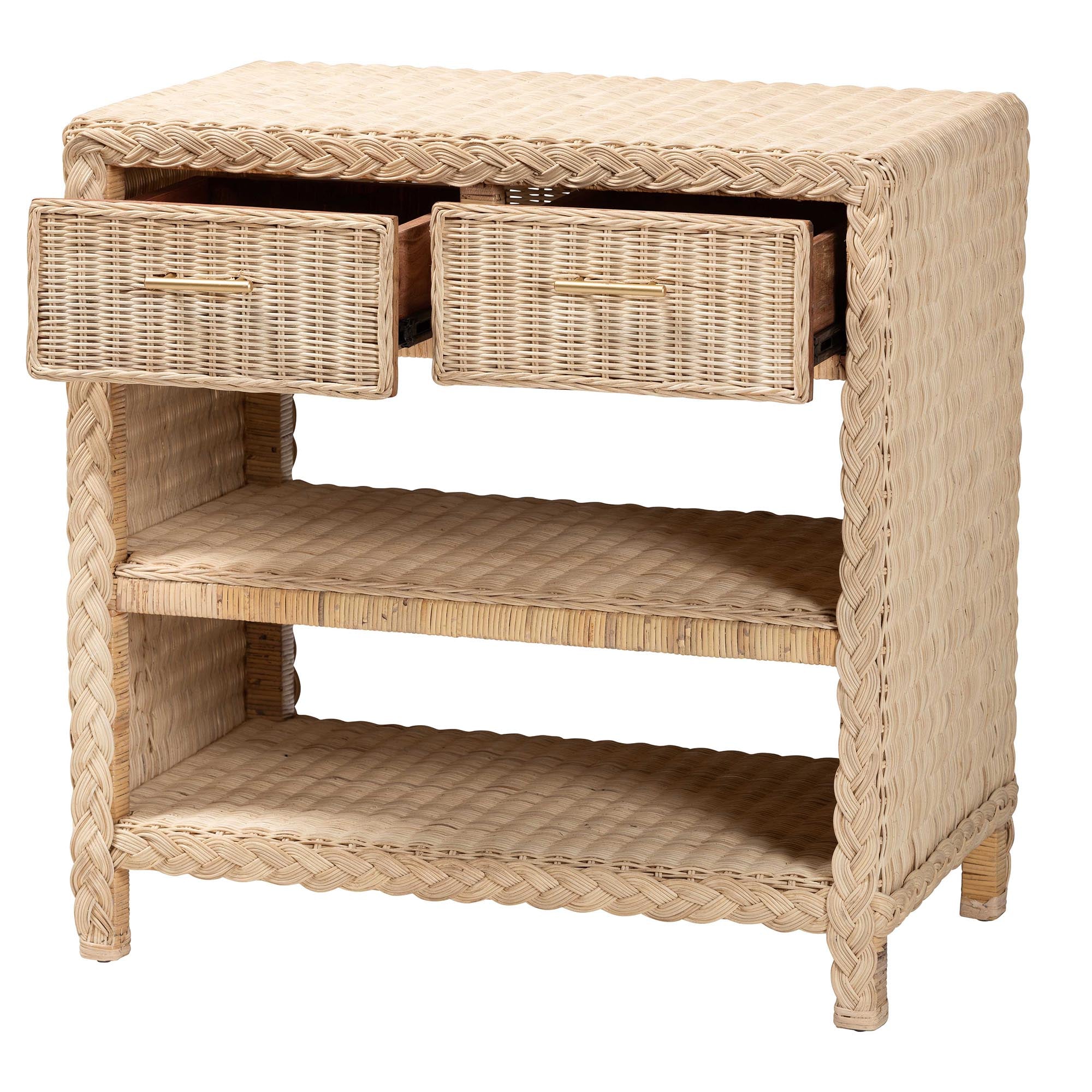 Bali & Pari Lanica Japandi Sun Bleached Rattan 2-Drawer Console Table