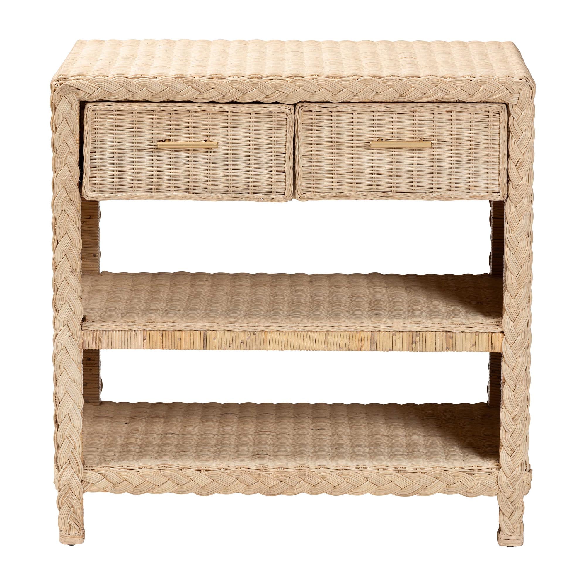 Bali & Pari Lanica Japandi Sun Bleached Rattan 2-Drawer Console Table