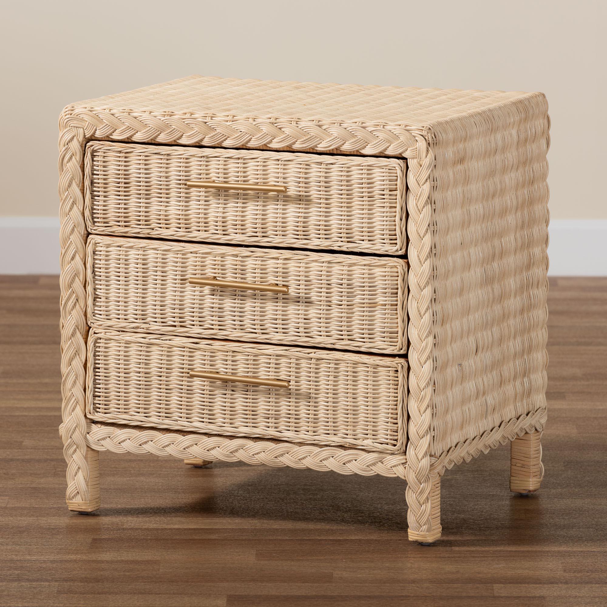bali & pari Lanica Japandi Sun Bleached Rattan 3-Drawer Nightstand