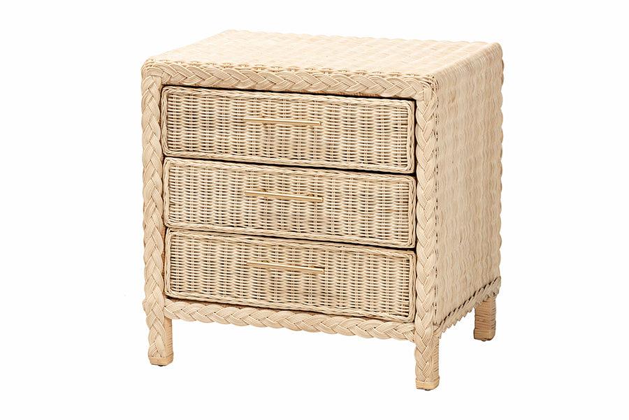 Bali & Pari Lanica Japandi Sun Bleached Rattan 3-Drawer Nightstand