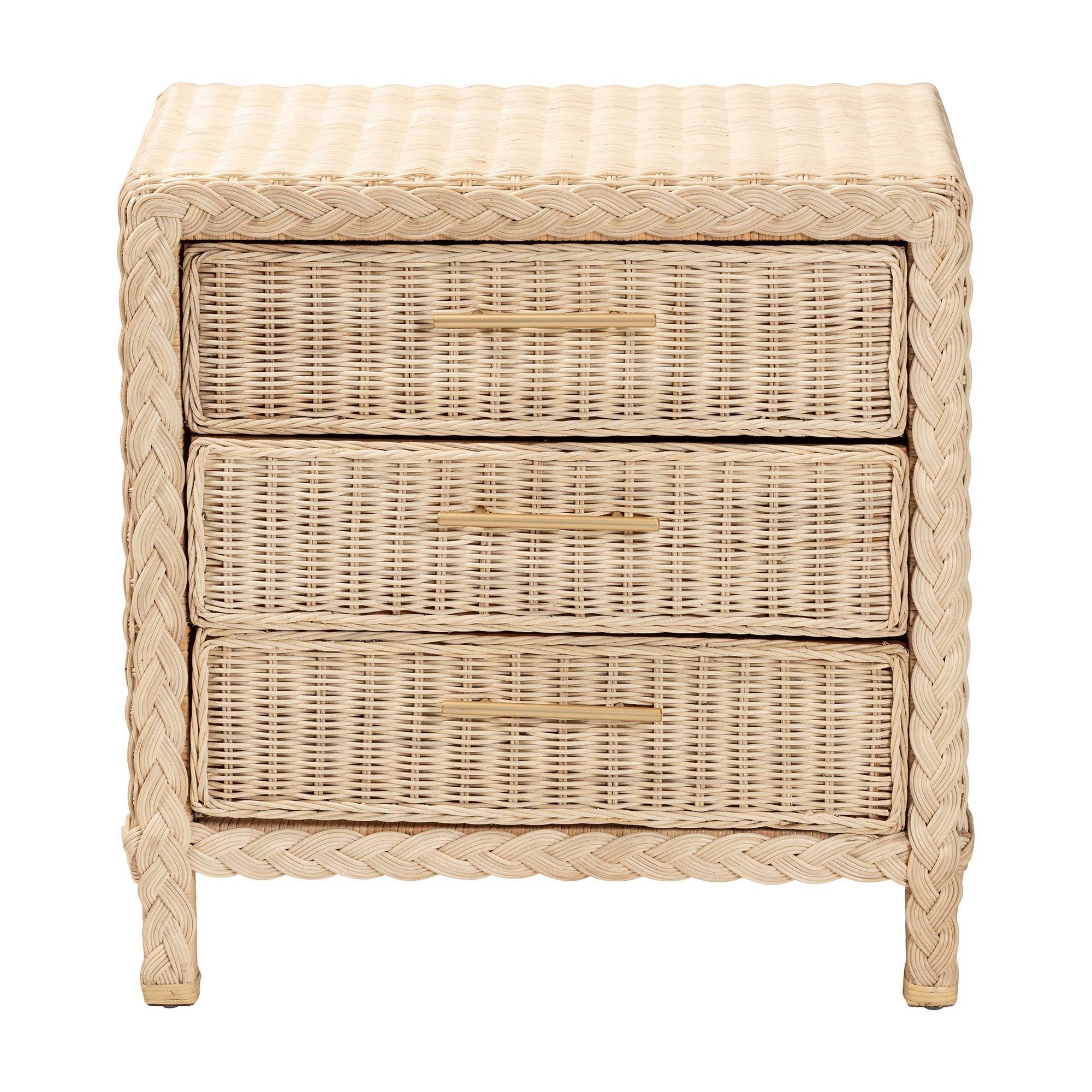 Bali & Pari Lanica Japandi Sun Bleached Rattan 3-Drawer Nightstand