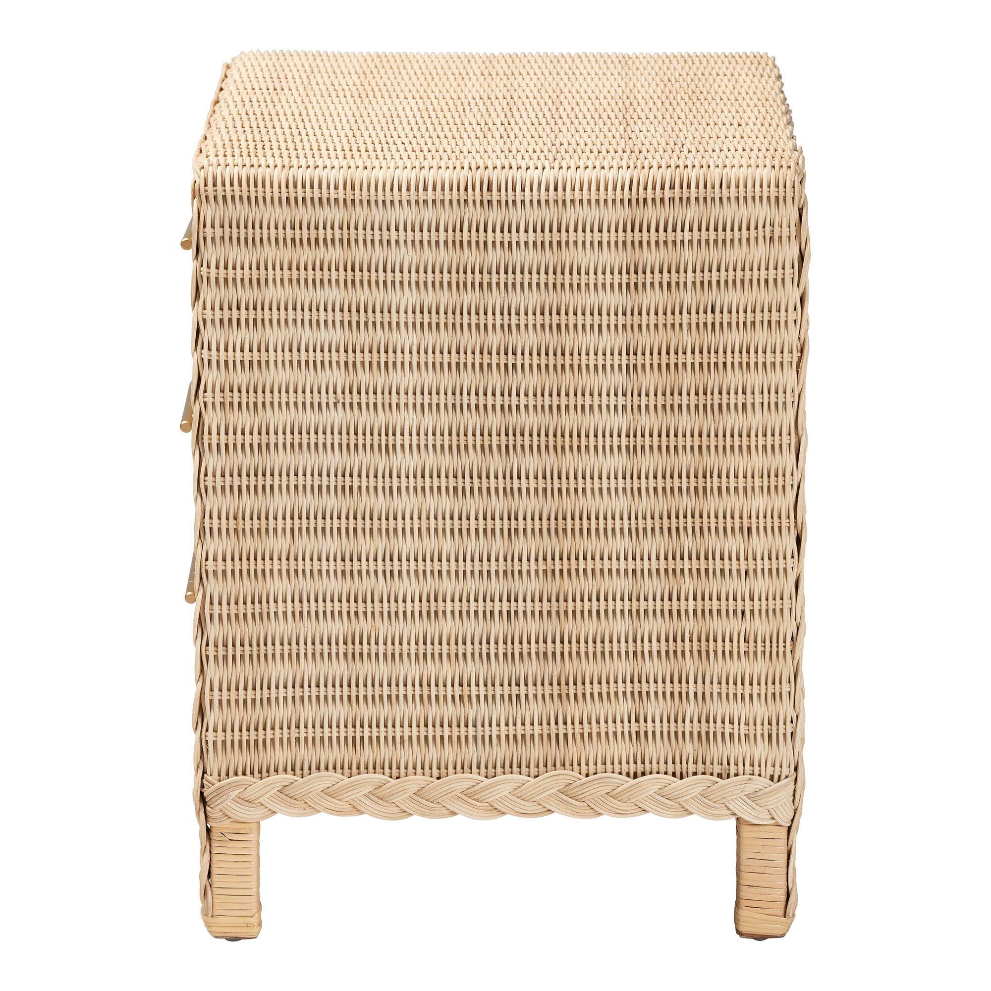 Bali & Pari Lanica Japandi Sun Bleached Rattan 3-Drawer Nightstand