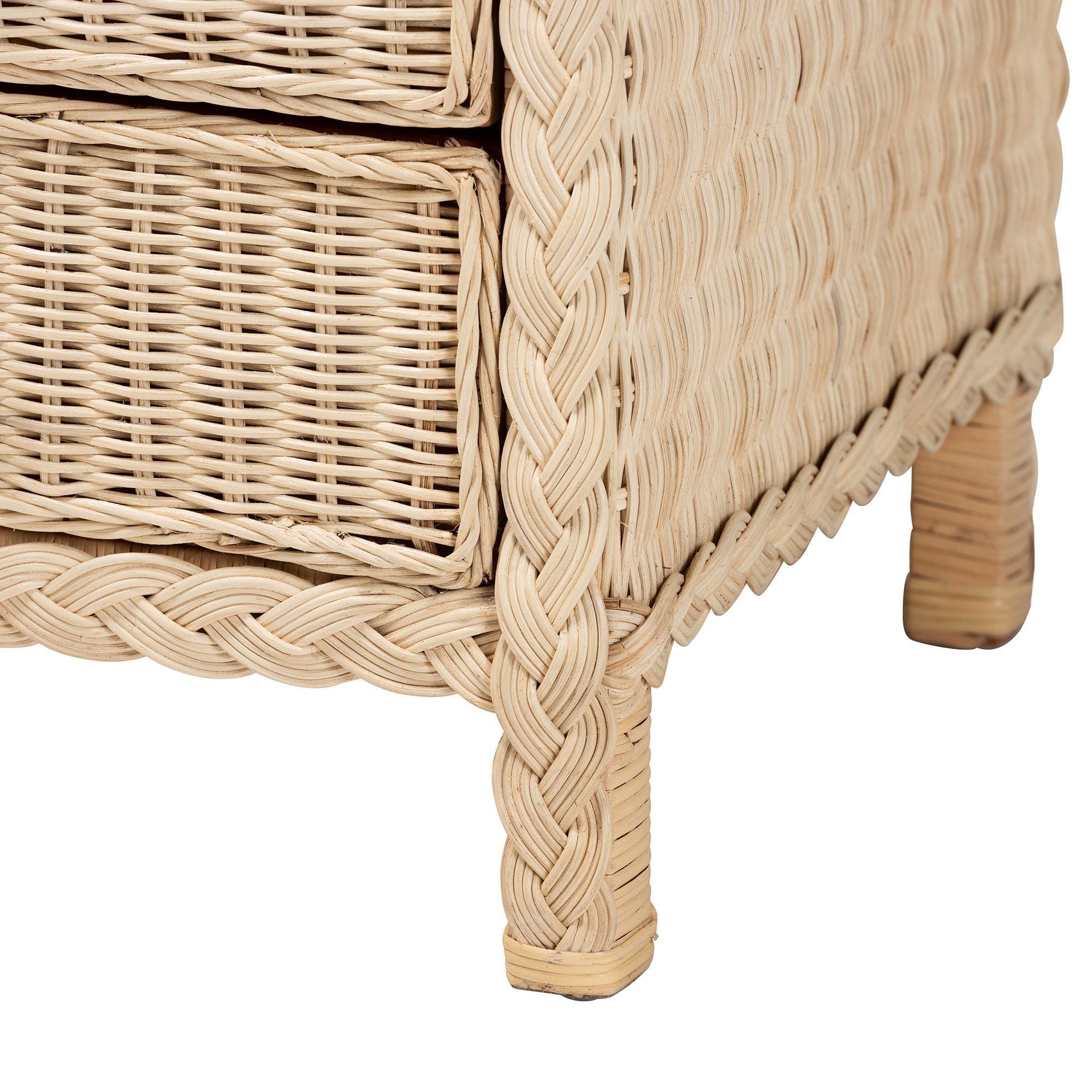 Bali & Pari Lanica Japandi Sun Bleached Rattan 3-Drawer Nightstand
