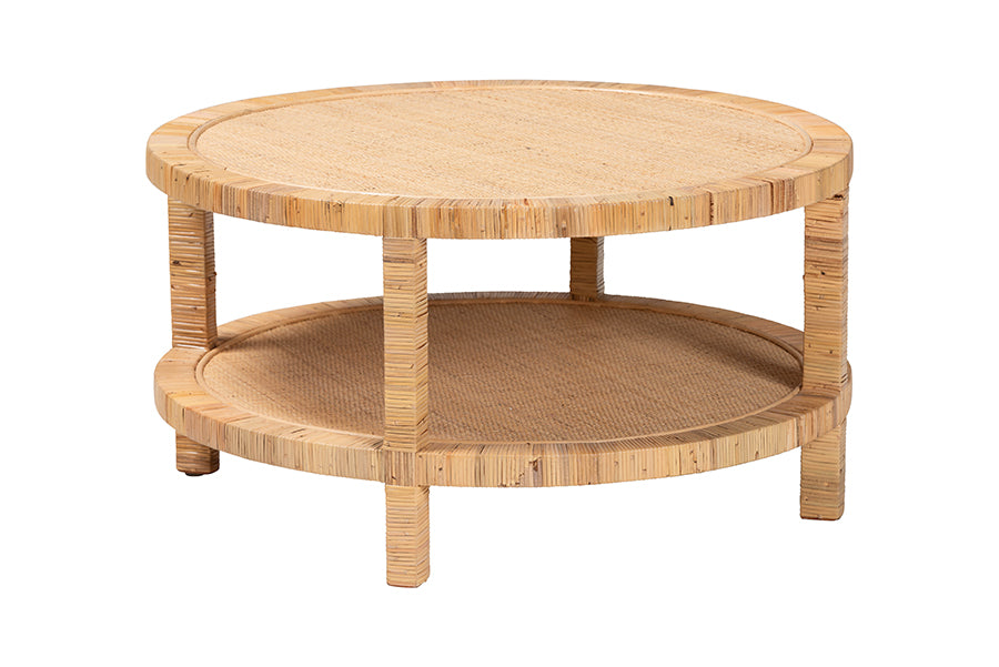 Bali & Pari Kalimantan Bohemian Light Honey Rattan and Mahogany Wood Coffee Table