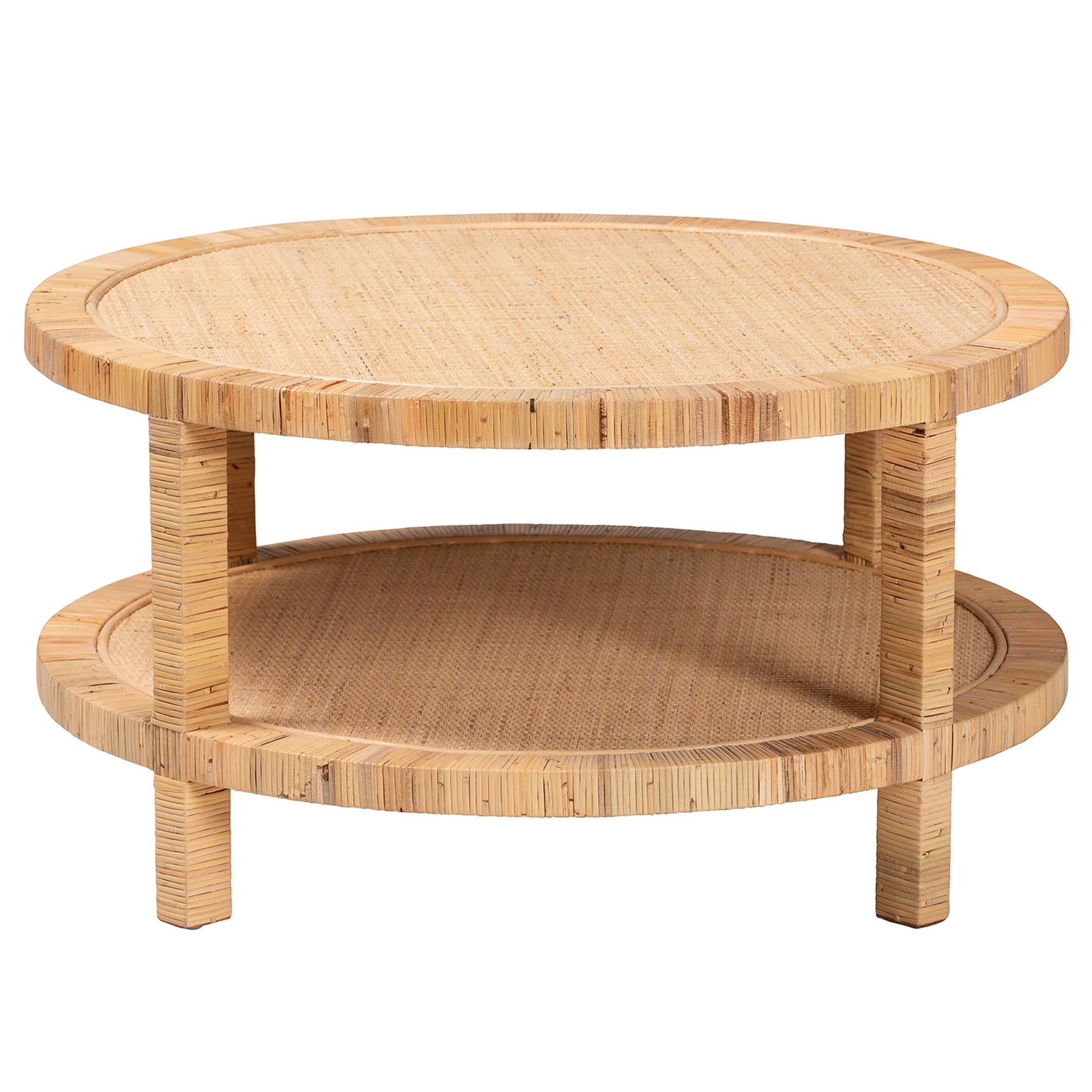 Bali & Pari Kalimantan Bohemian Light Honey Rattan and Mahogany Wood Coffee Table