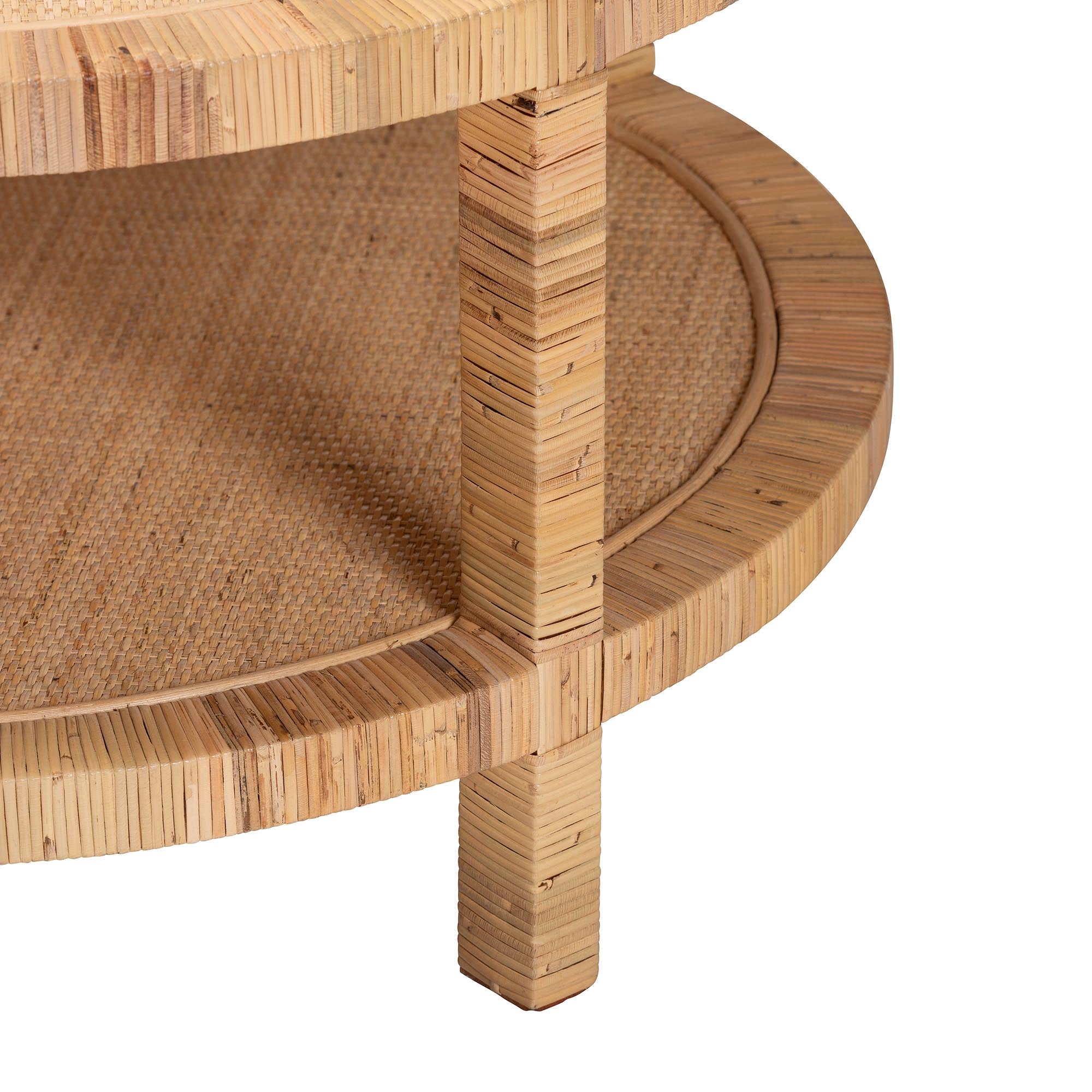 Bali & Pari Kalimantan Bohemian Light Honey Rattan and Mahogany Wood Coffee Table