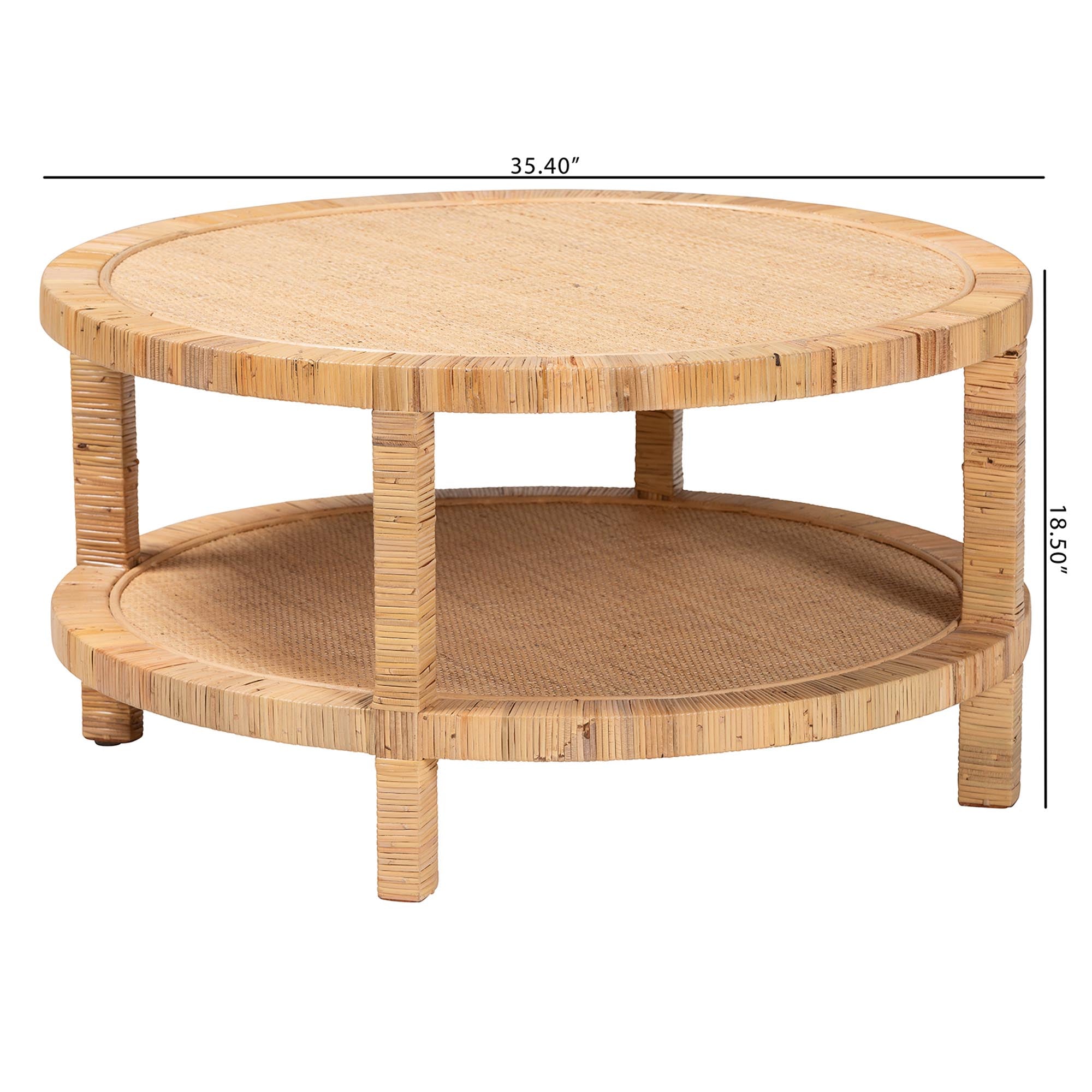 Bali & Pari Kalimantan Bohemian Light Honey Rattan and Mahogany Wood Coffee Table