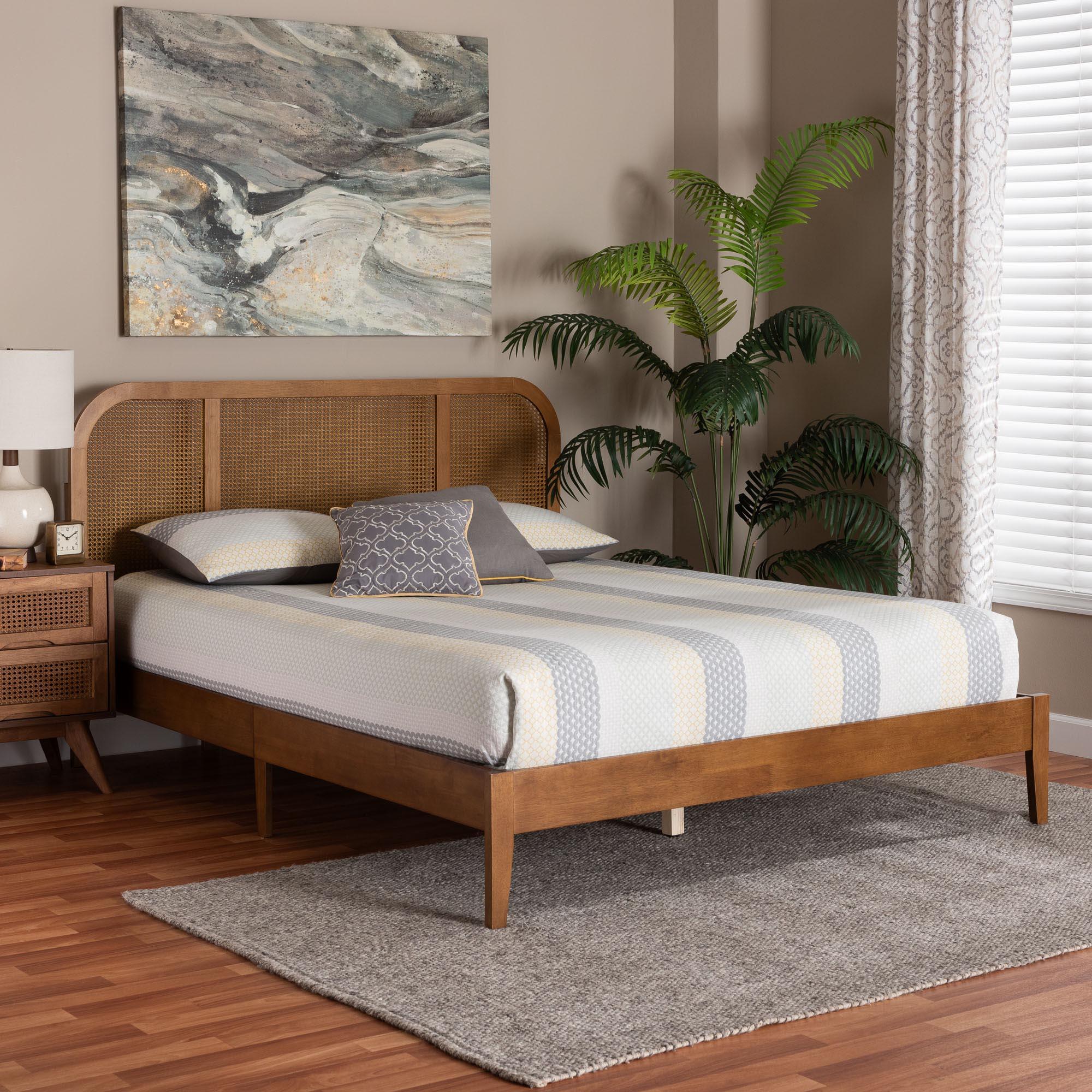 Fleur Mid-Century Woven Rattan Wood Bed