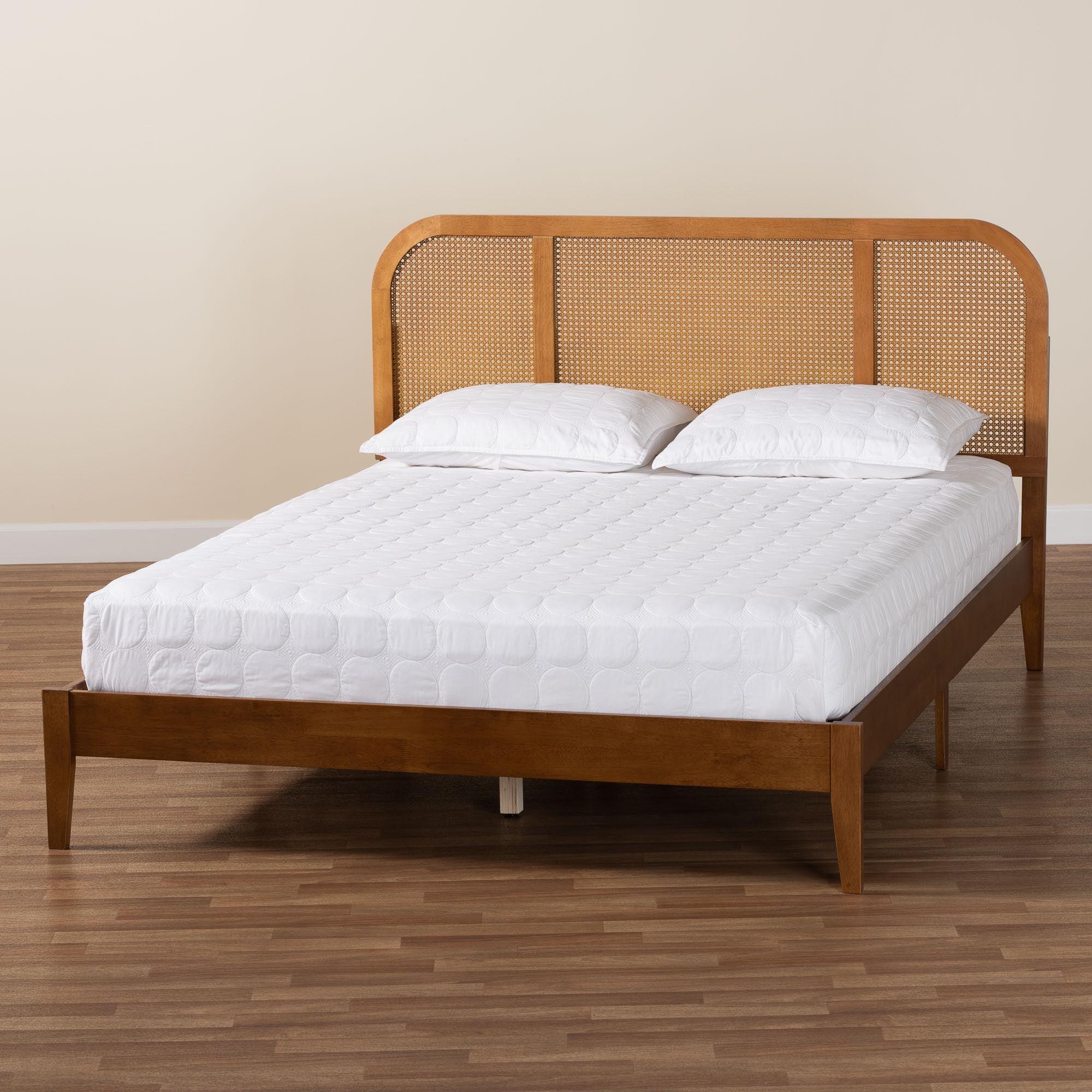 Fleur Mid-Century Woven Rattan Wood Bed