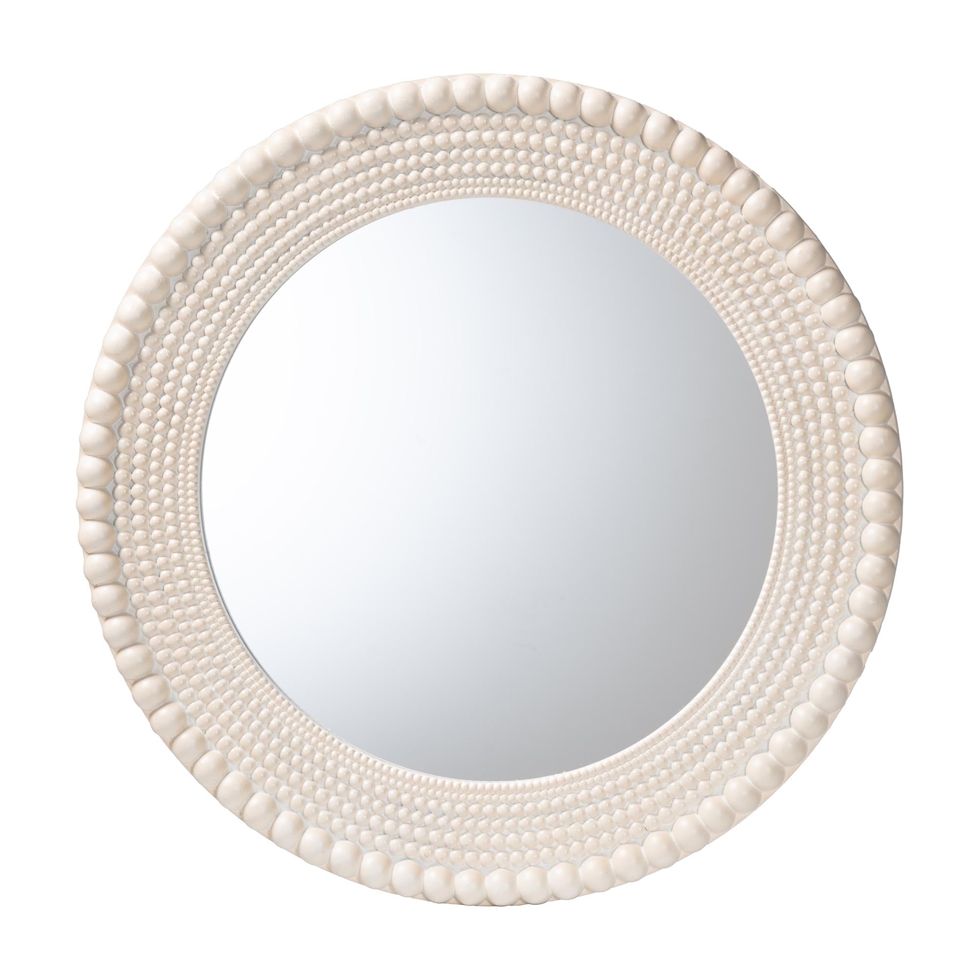Grazia Modern Round Beaded-framed Accent Mirror in Pearl