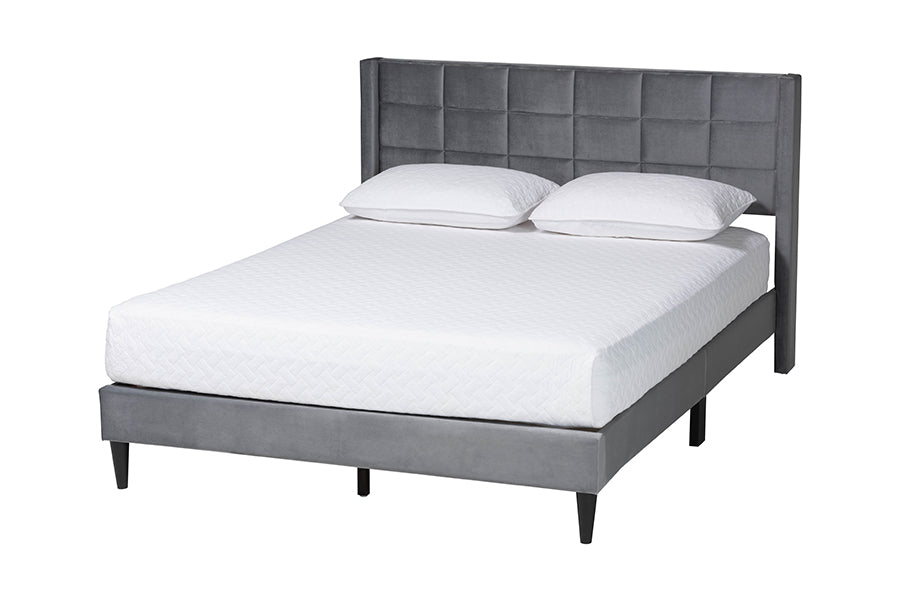 Payne Modern Glam Velvet and Wood Bed