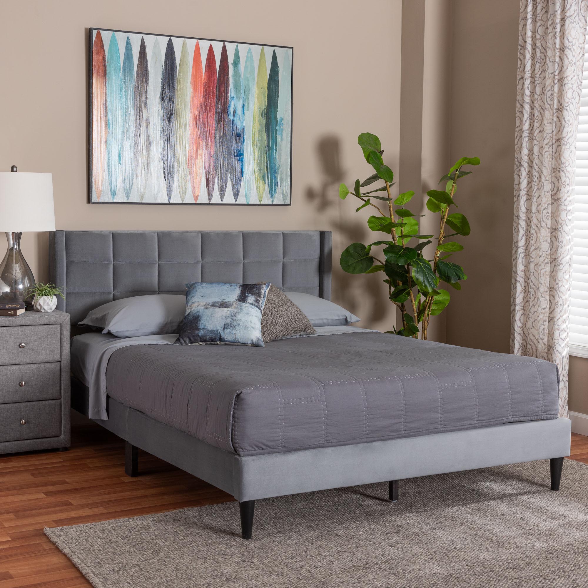 Payne Modern Glam Velvet and Wood Bed