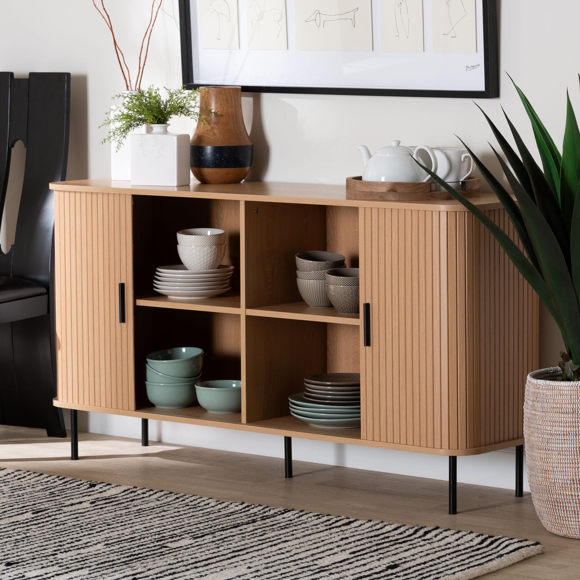 Lucia Fluted Wood Sideboard Mid-Century Modern Buffet