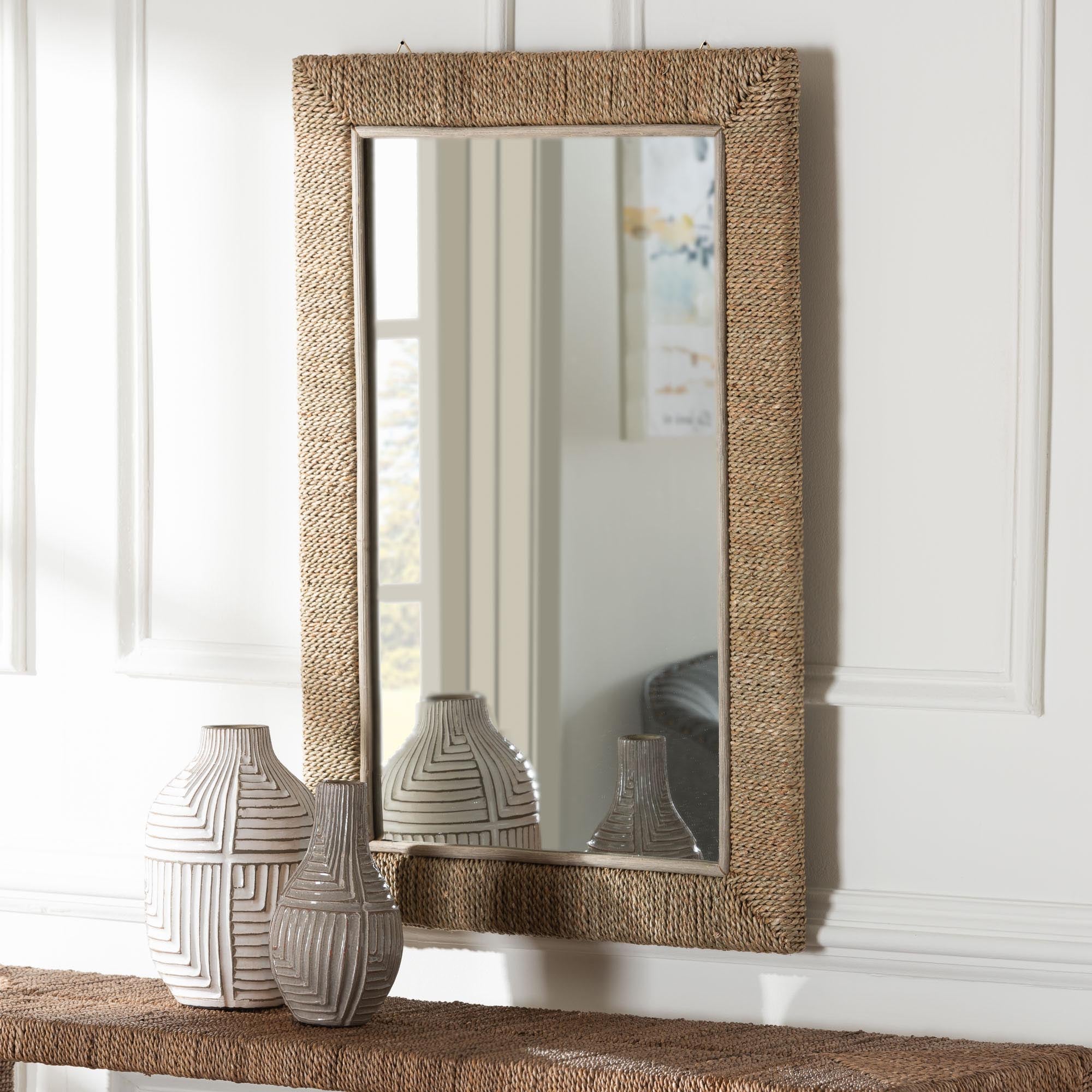 bali & pari Geralyn Japandi Seagrass Rectangular Wall Mirror