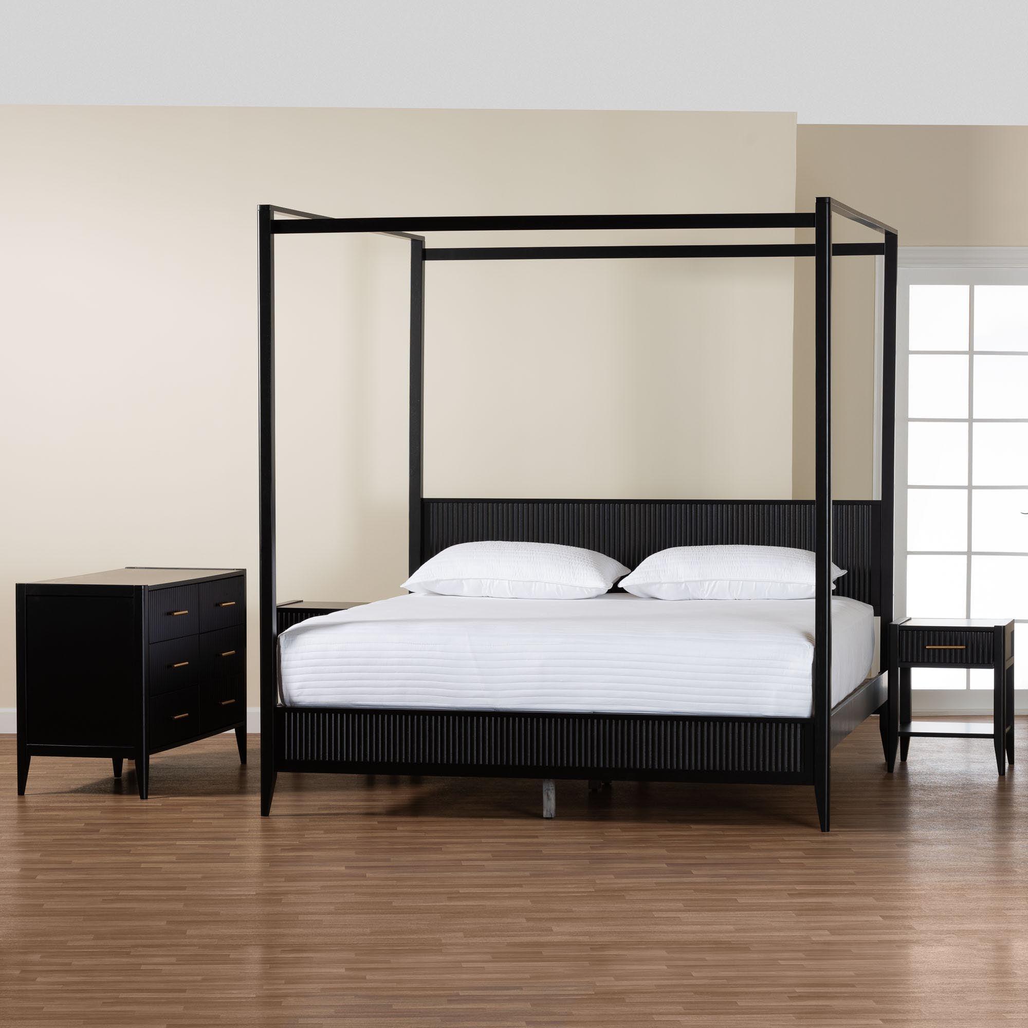 Primrose Mid-Century Fluted Wood 4-Piece Canopy Bedroom Set