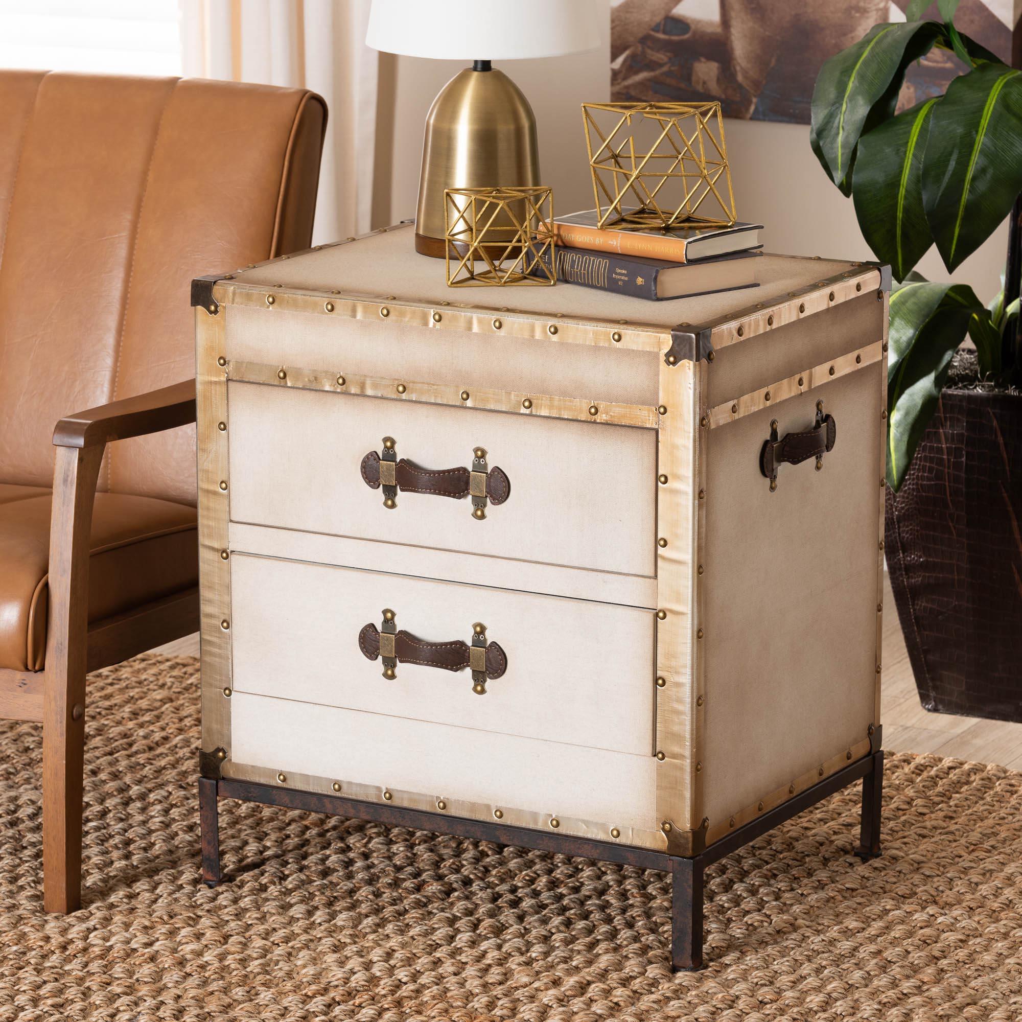 Laura Vintage Canvas 2-Drawer End Table