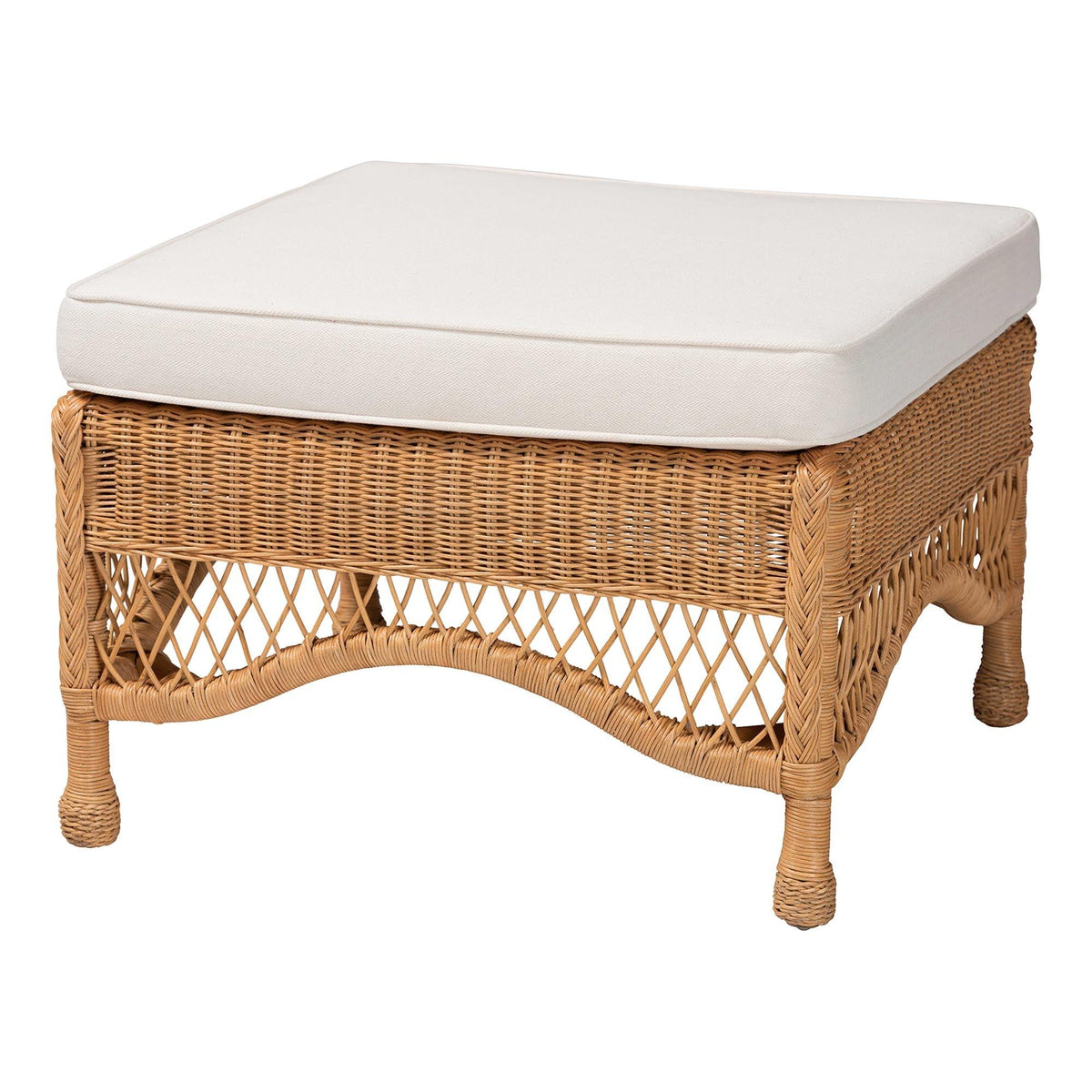 Bali & Pari Brooklyn Bohemian Light Honey Braided Rattan Ottoman