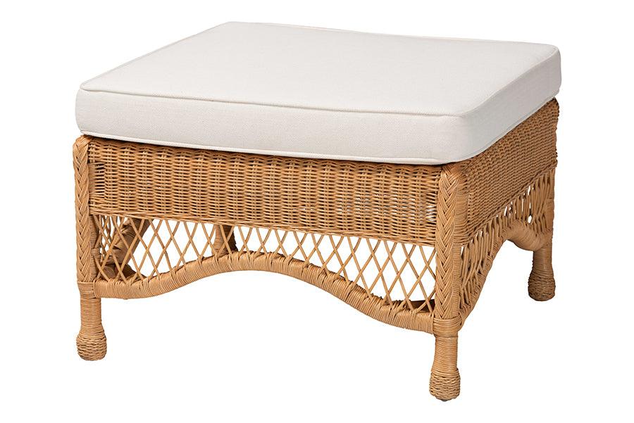 Bali & Pari Brooklyn Bohemian Light Honey Braided Rattan Ottoman