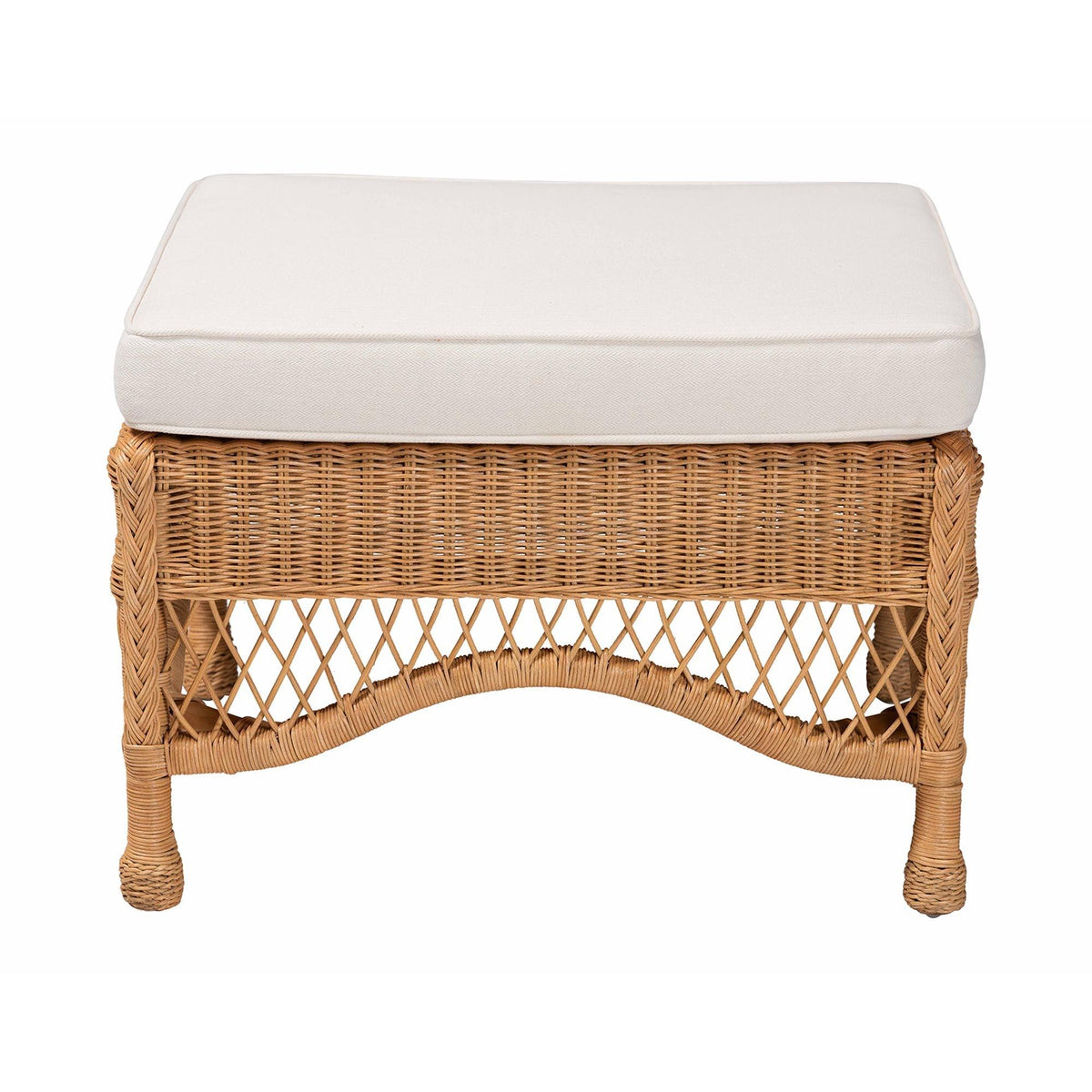 Bali & Pari Brooklyn Bohemian Light Honey Braided Rattan Ottoman