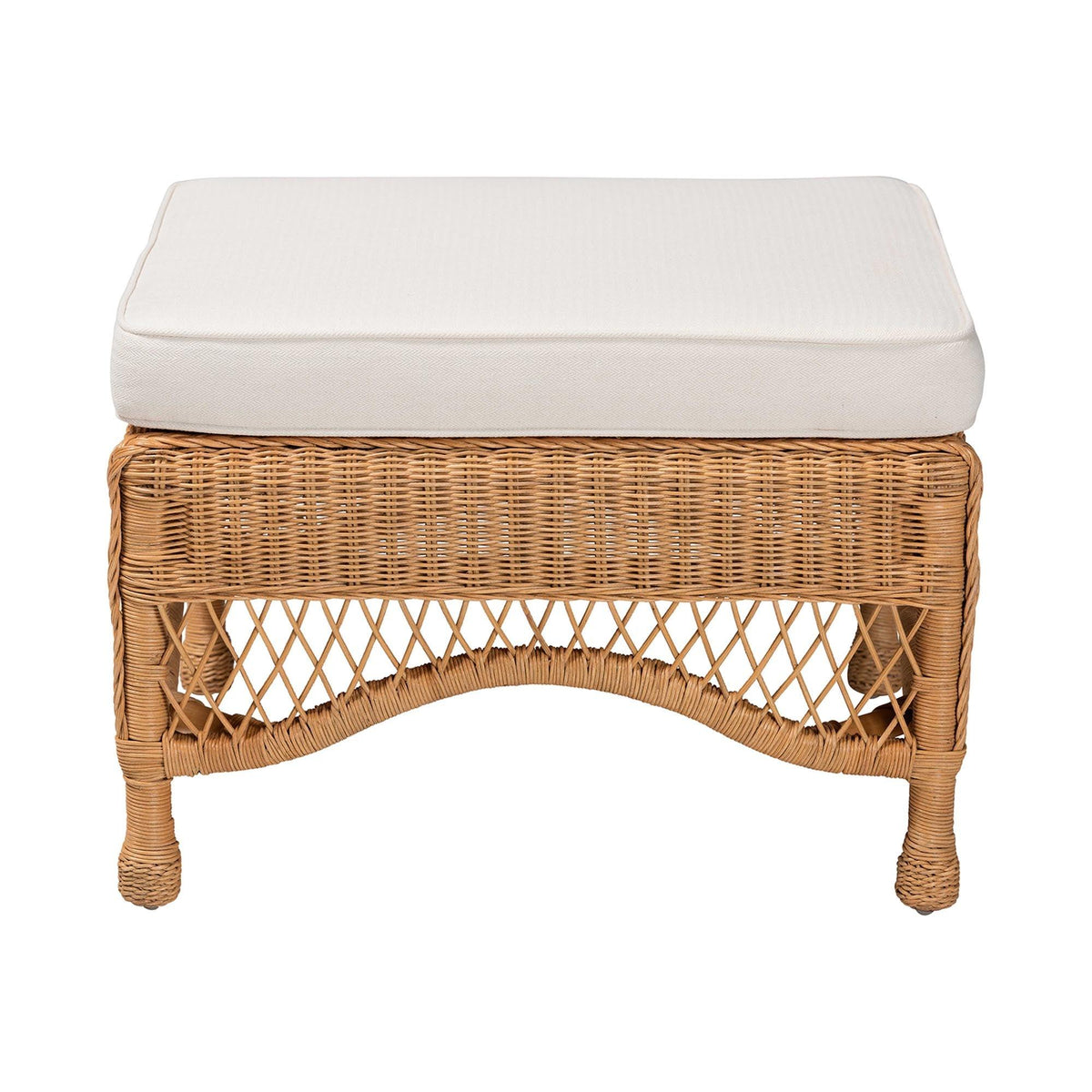 Bali & Pari Brooklyn Bohemian Light Honey Braided Rattan Ottoman