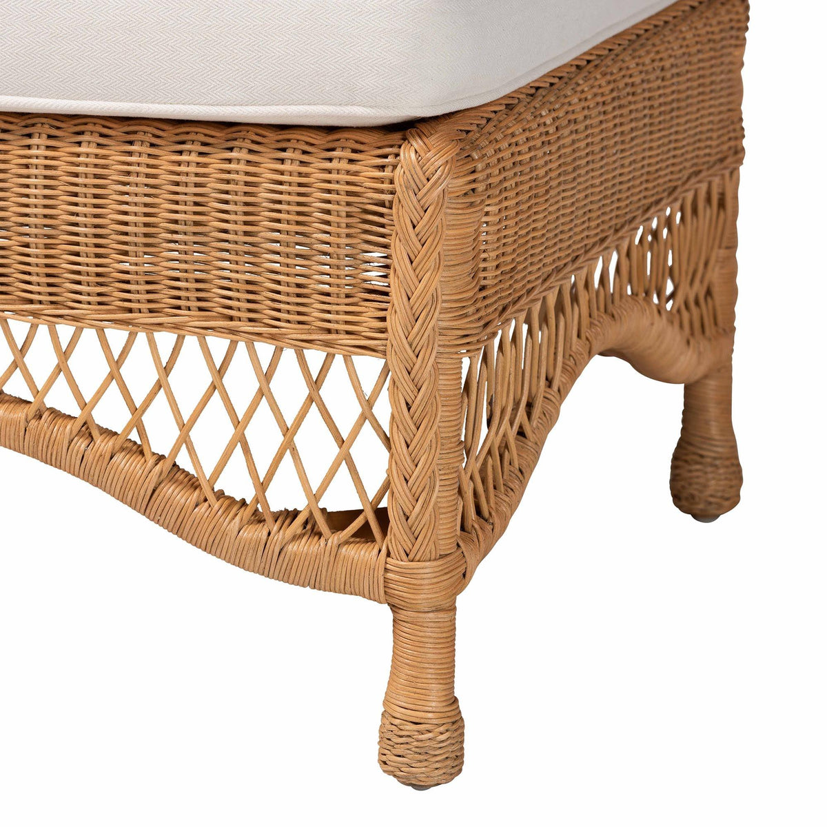 Bali & Pari Brooklyn Bohemian Light Honey Braided Rattan Ottoman