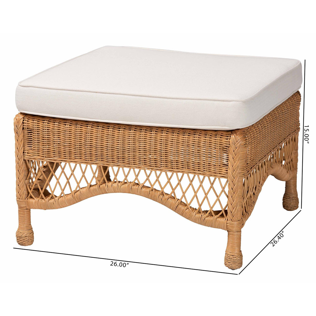 Bali & Pari Brooklyn Bohemian Light Honey Braided Rattan Ottoman