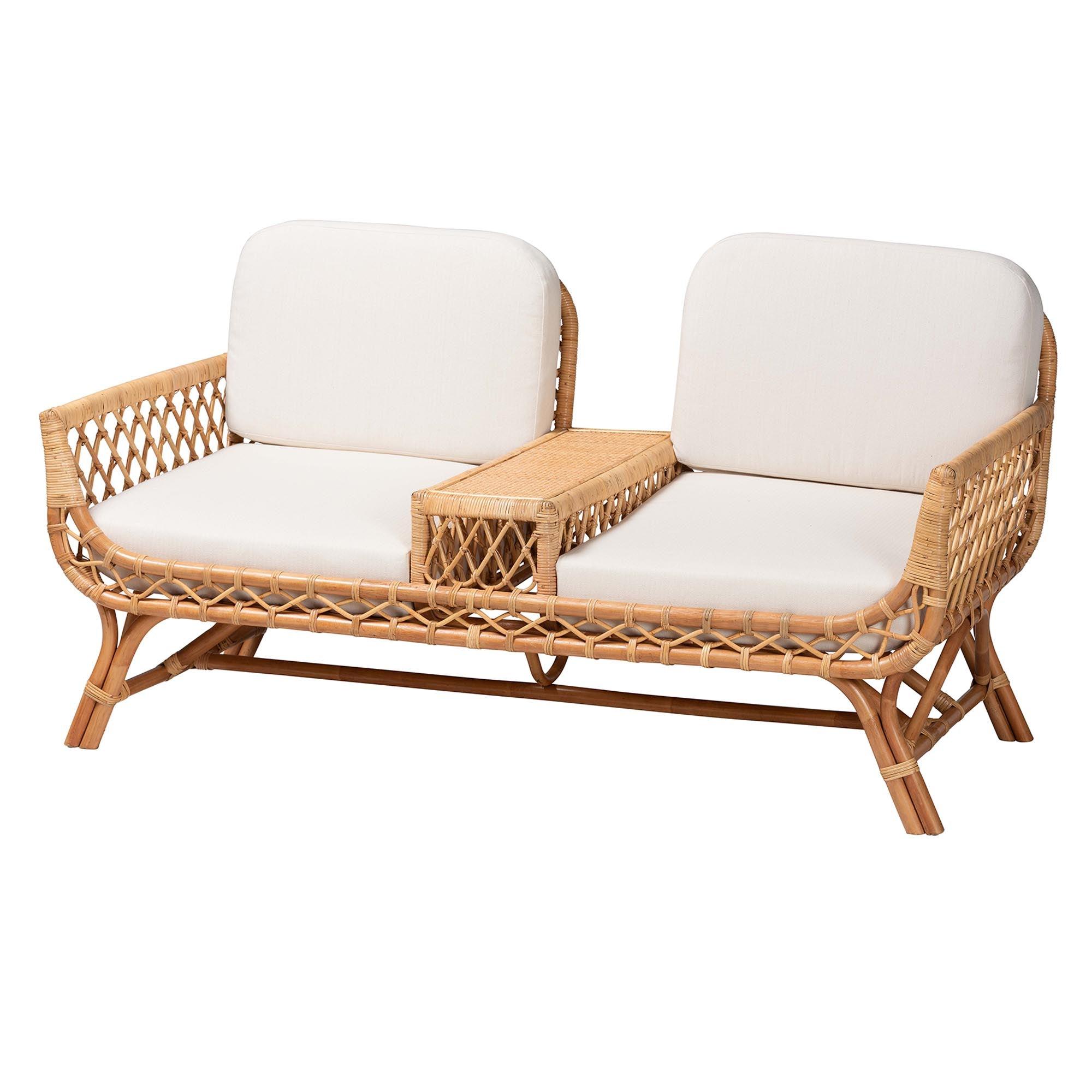 Bali & Pari Pakis Bohemian Light Honey Rattan Tete-a-Tete Sofa