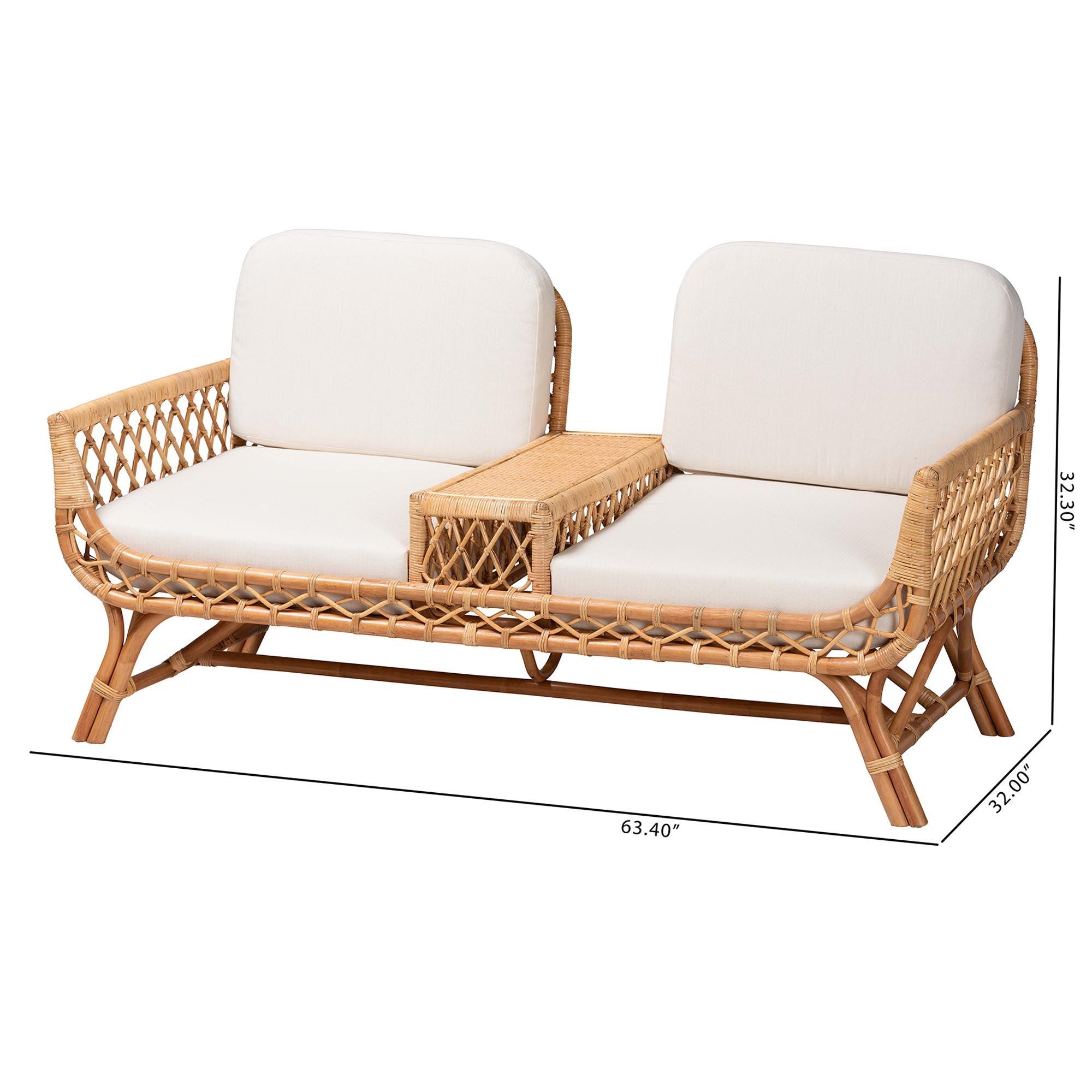 Bali & Pari Pakis Bohemian Light Honey Rattan Tete-a-Tete Sofa
