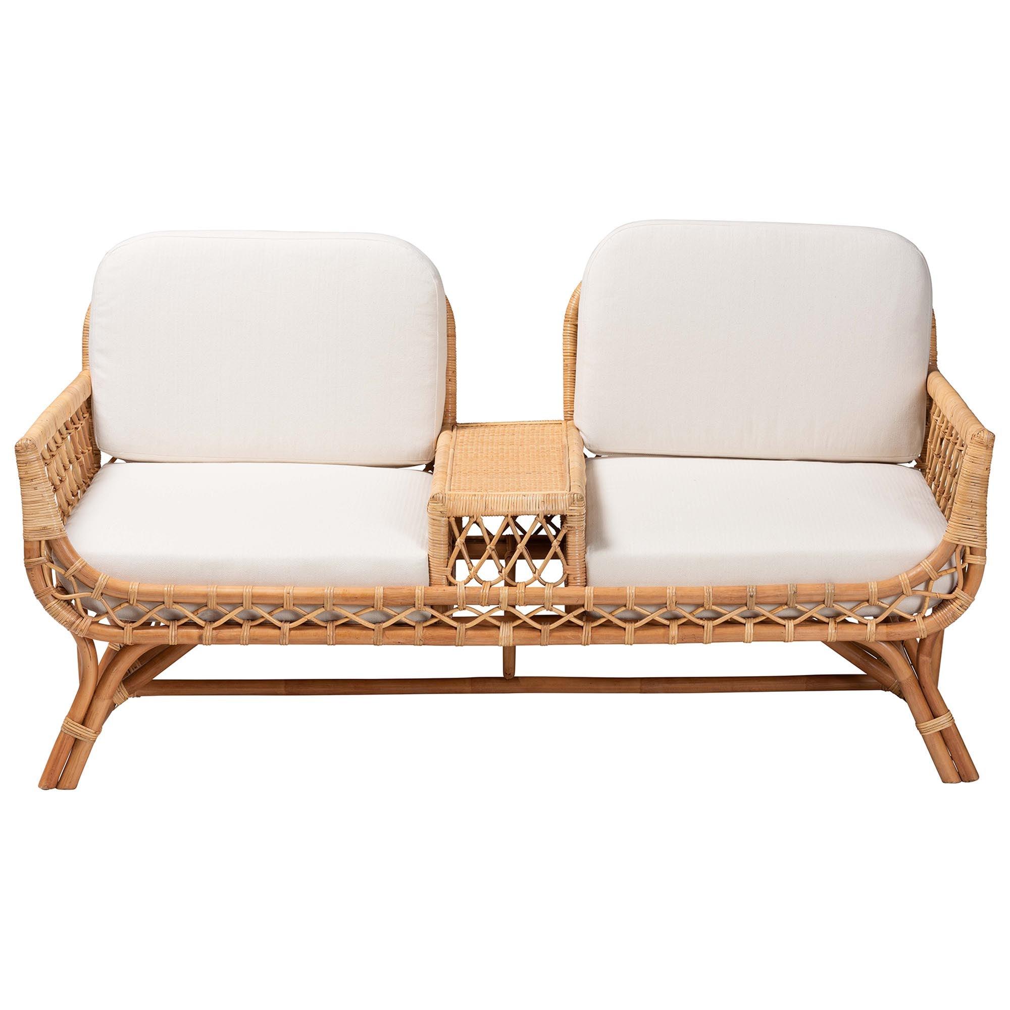 Bali & Pari Pakis Bohemian Light Honey Rattan Tete-a-Tete Sofa