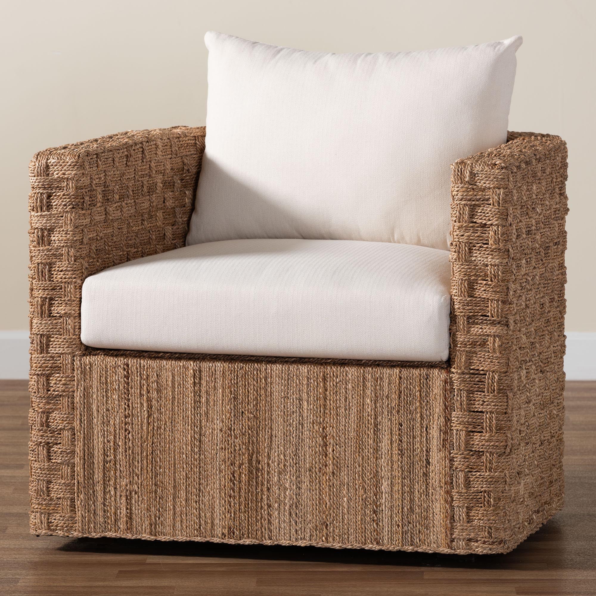 bali & pari Rhinos Bohemian Light Seagrass Tuxedo Arm Chair
