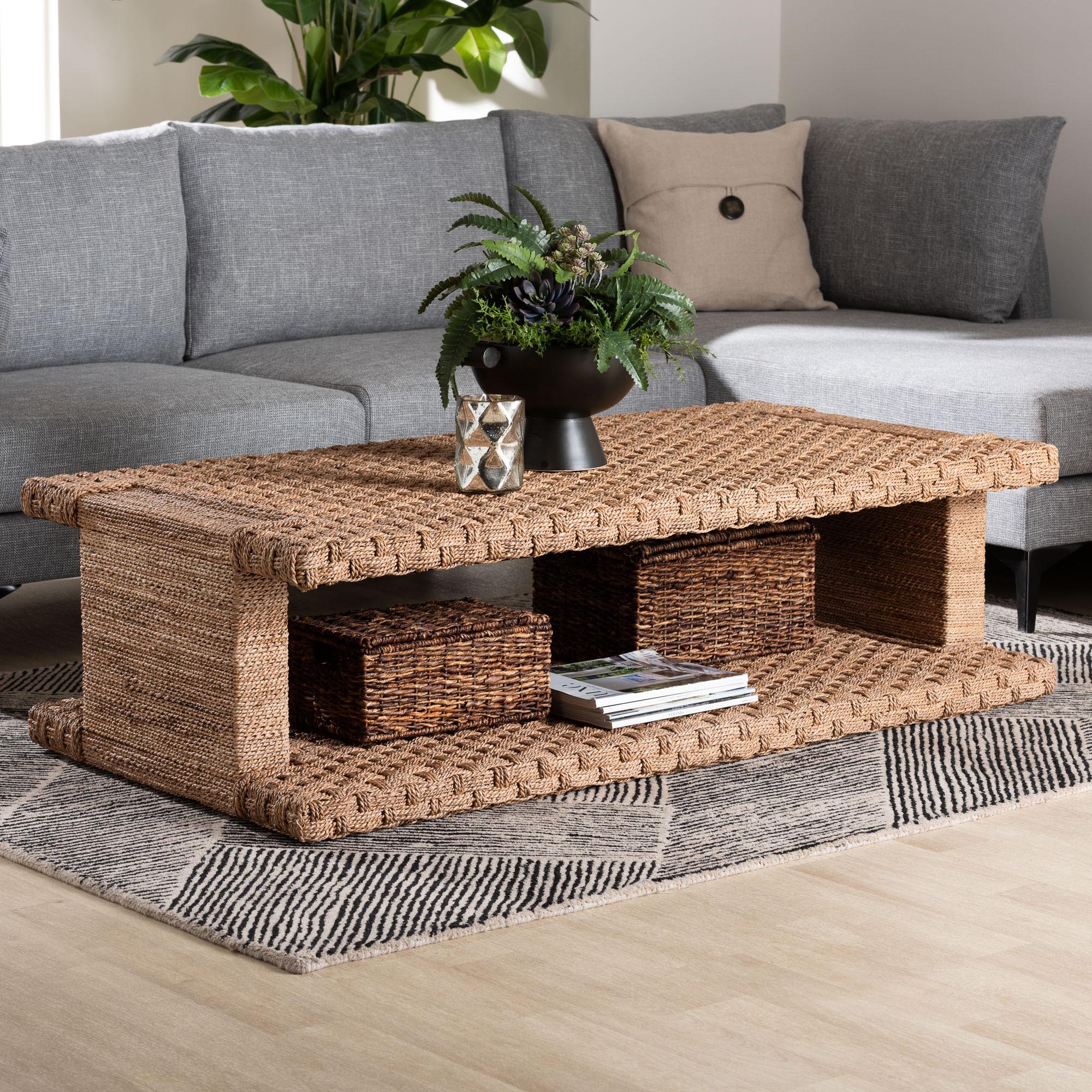 Bali & Pari Rhinos Handwoven Seagrass Coffee Table