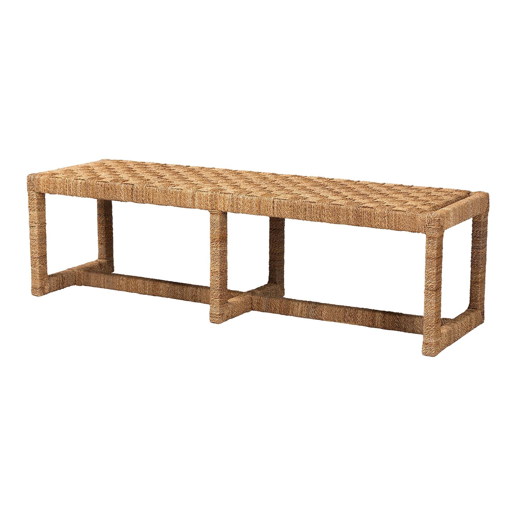 Bali & Pari Cipally Bohemian Seagrass and Mahogany Wood Accent Bench
