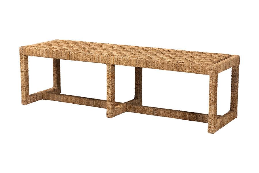 Bali & Pari Cipally Bohemian Seagrass and Mahogany Wood Accent Bench