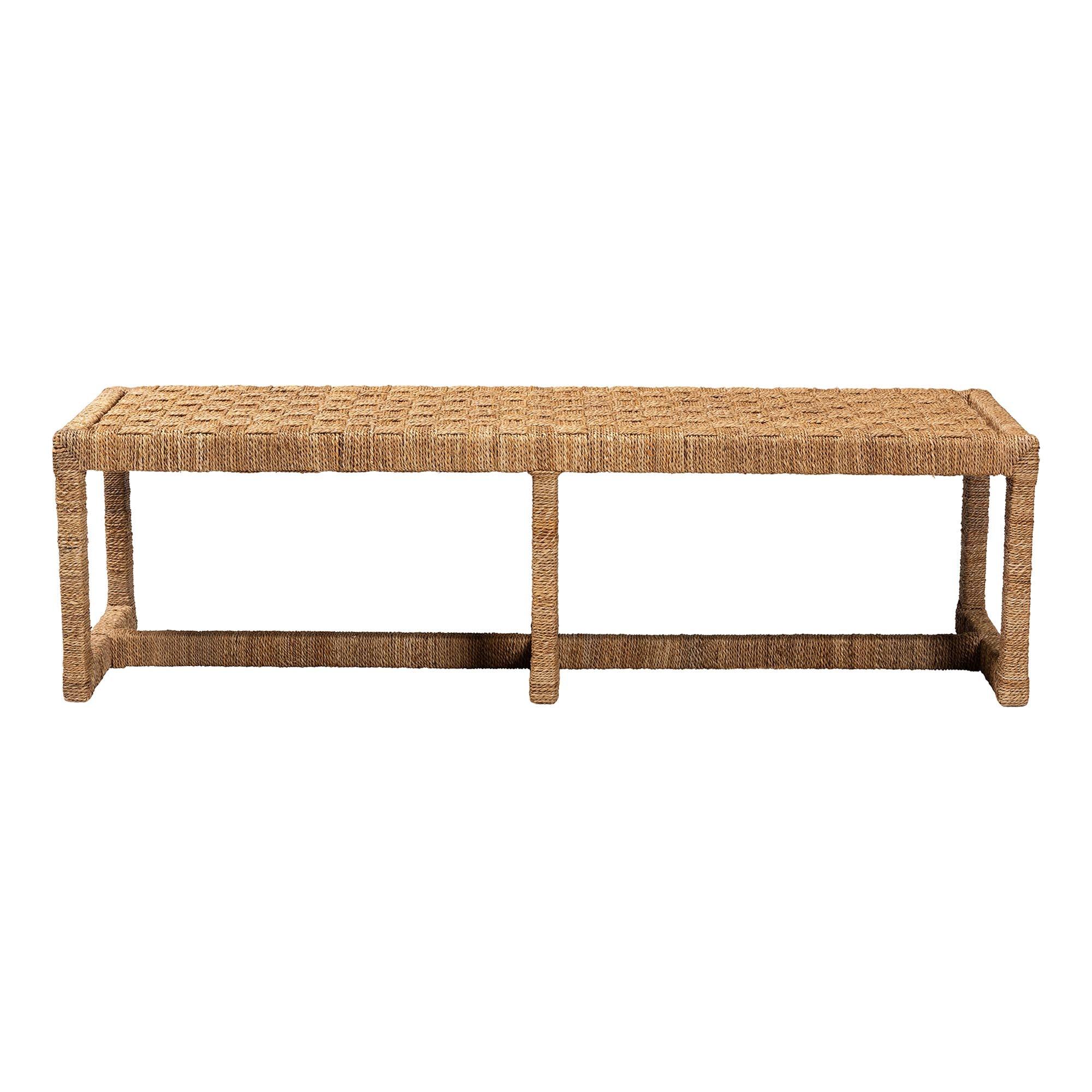 Bali & Pari Cipally Bohemian Seagrass and Mahogany Wood Accent Bench