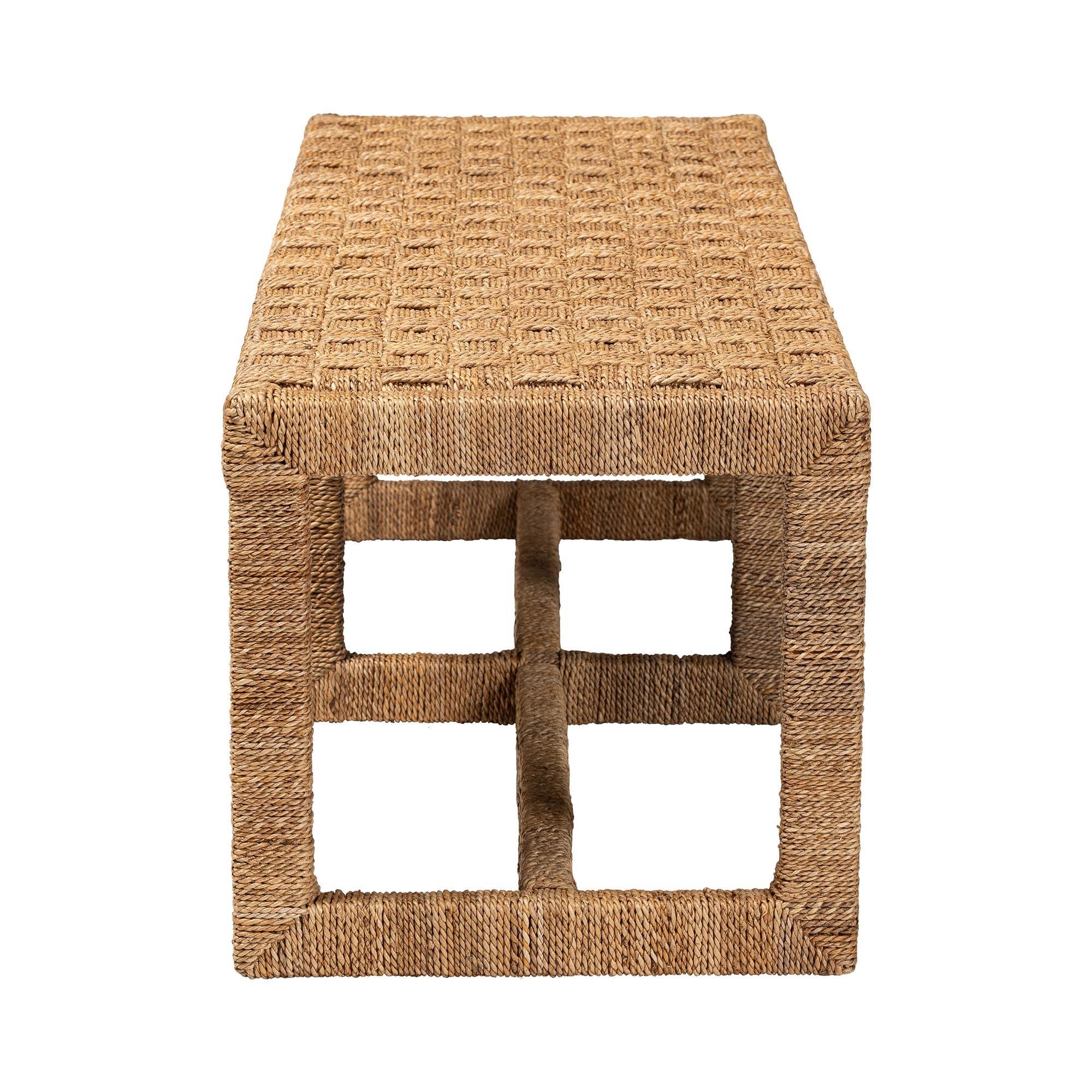 Bali & Pari Cipally Bohemian Seagrass and Mahogany Wood Accent Bench