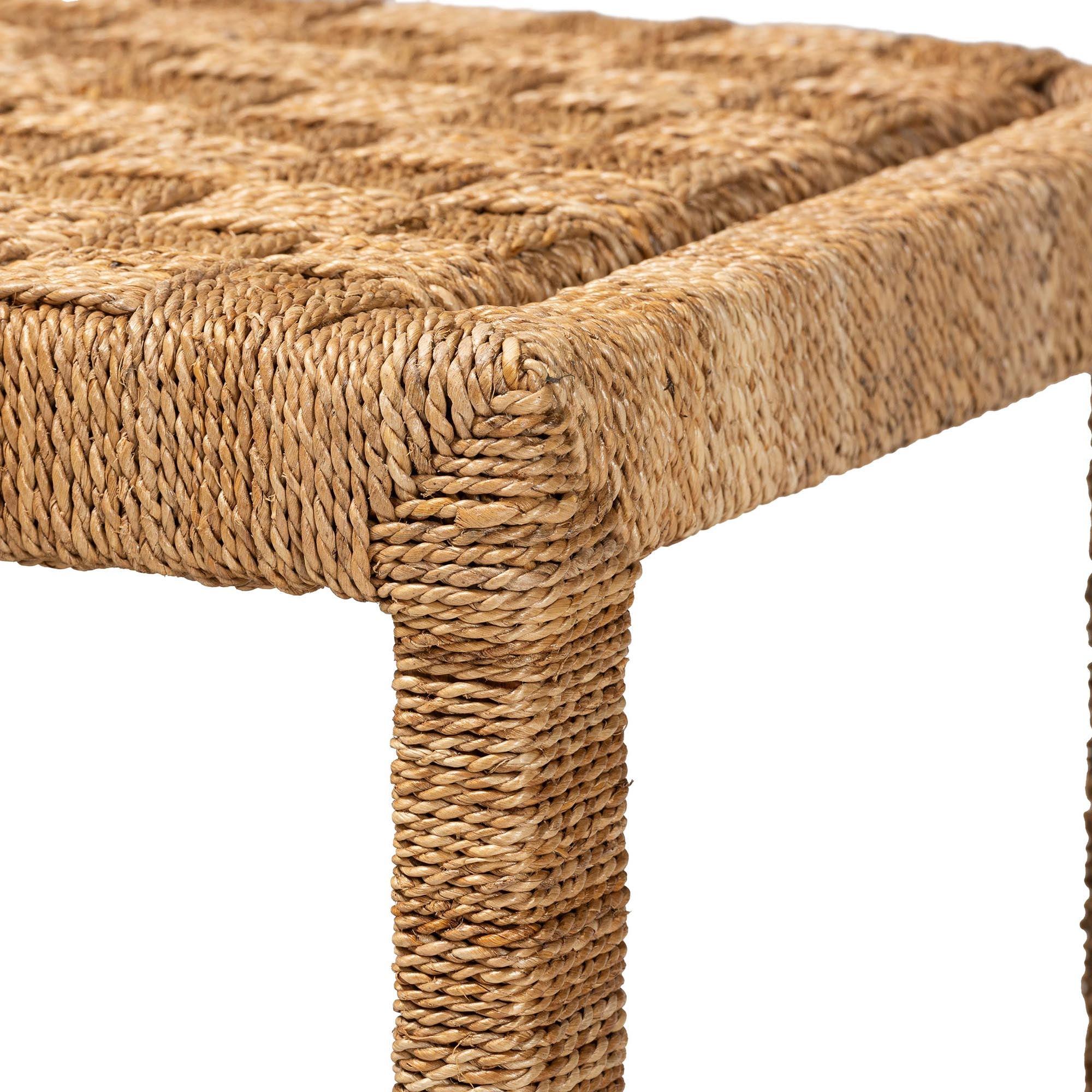 Bali & Pari Cipally Bohemian Seagrass and Mahogany Wood Accent Bench