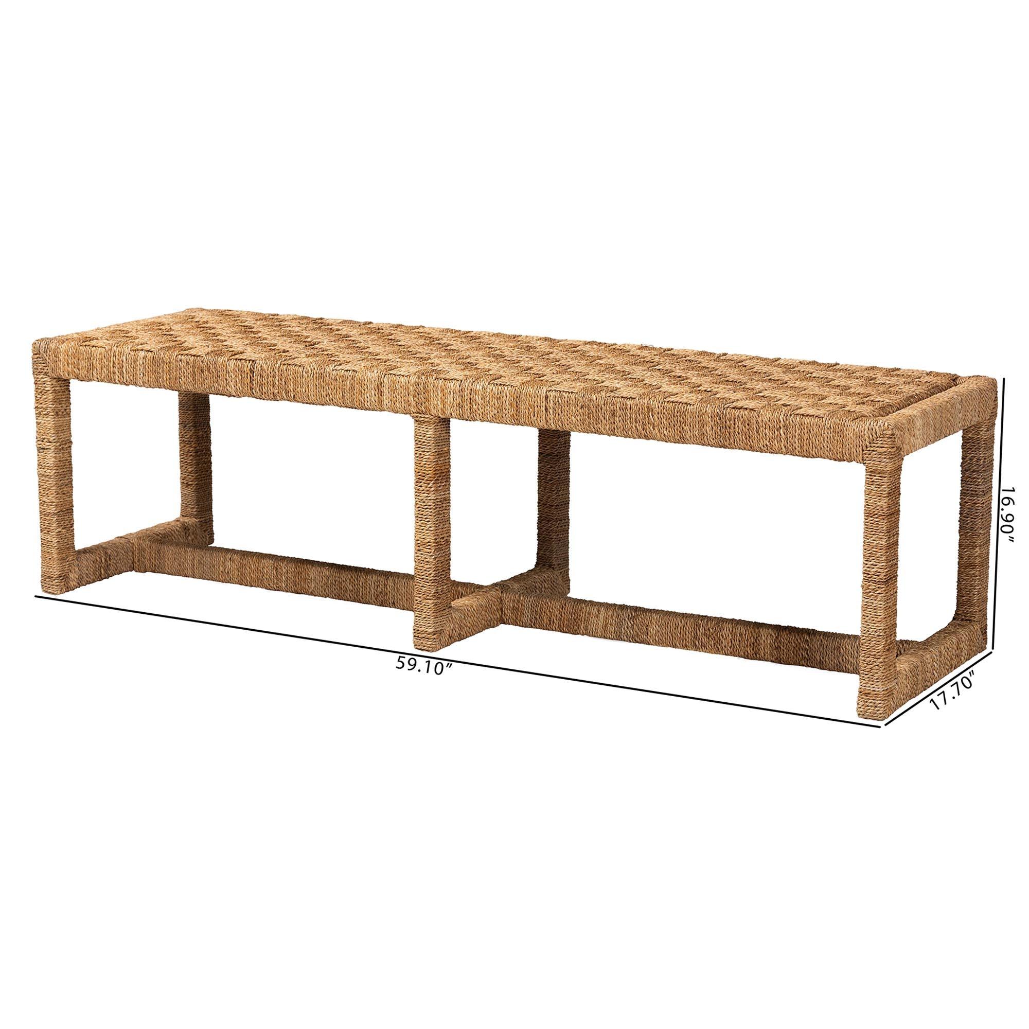 Bali & Pari Cipally Bohemian Seagrass and Mahogany Wood Accent Bench