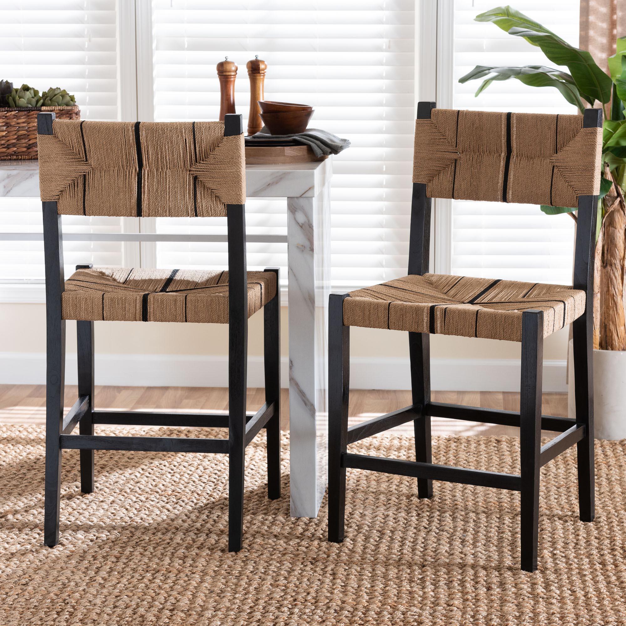bali & pari Prita Bohemian Paper Loom and Mahogany Wood 2-Piece Counter Stool Set