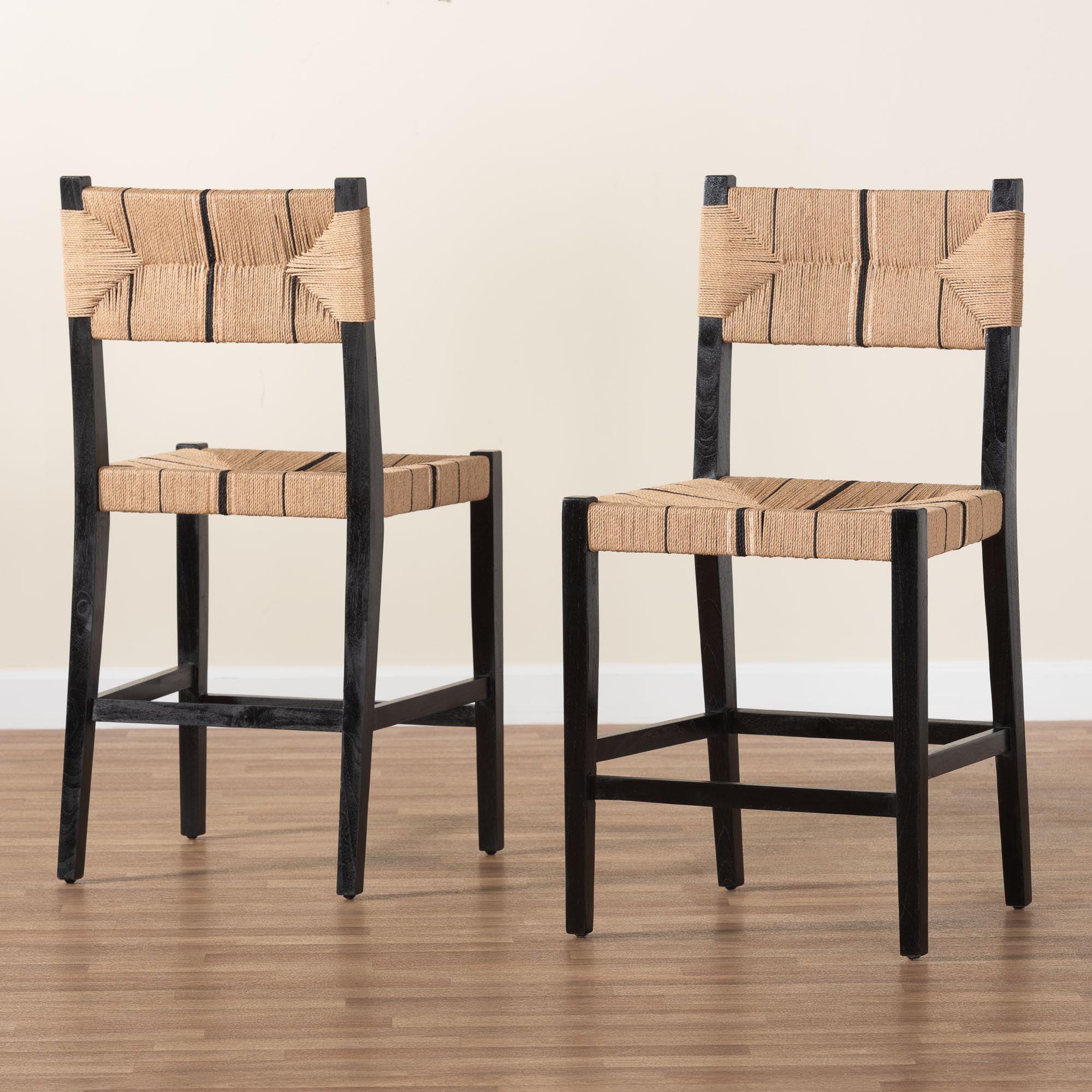 bali & pari Prita Bohemian Paper Loom and Mahogany Wood 2-Piece Counter Stool Set