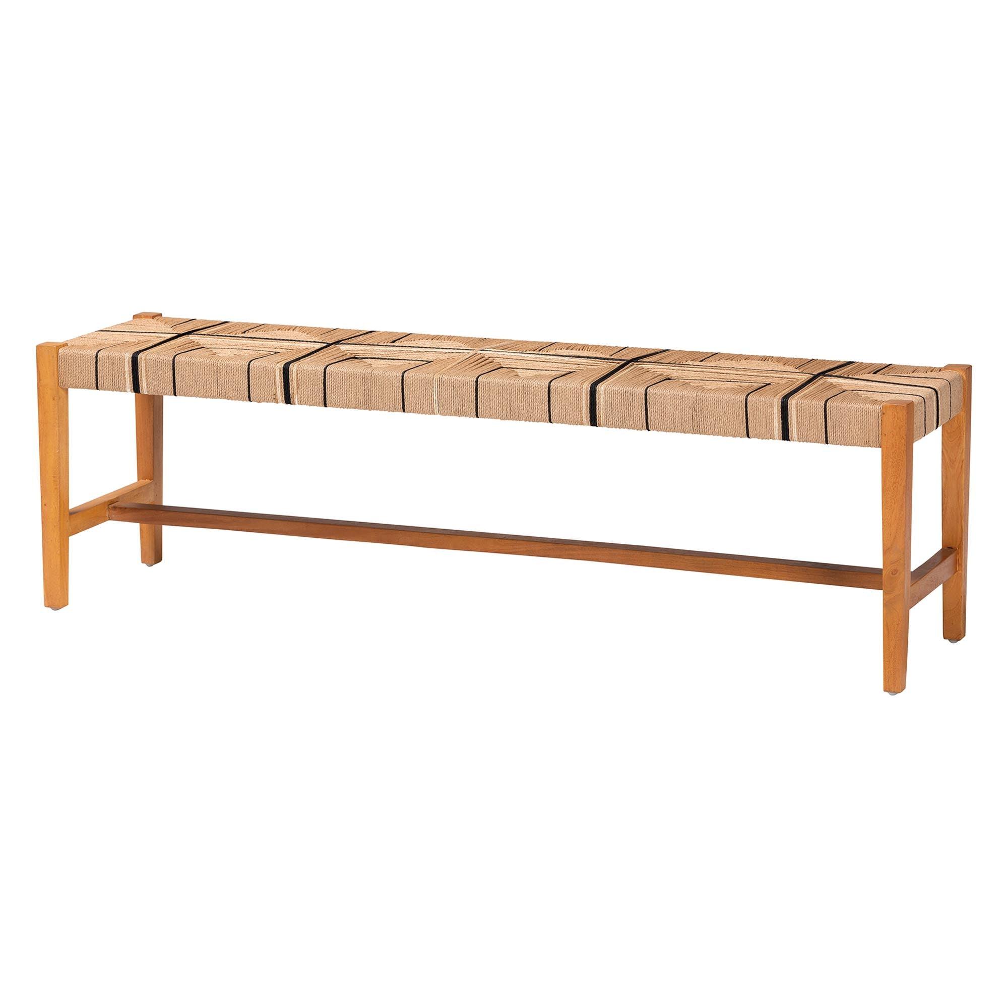 Bali & Pari Prita Bohemian Paper Loom and Mahogany Wood Dining Bench