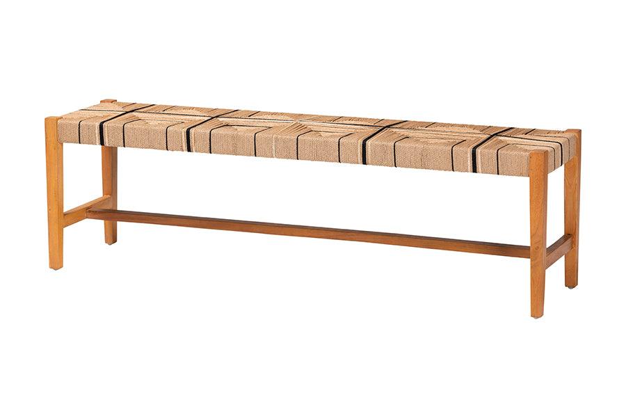 Bali & Pari Prita Bohemian Paper Loom and Mahogany Wood Dining Bench