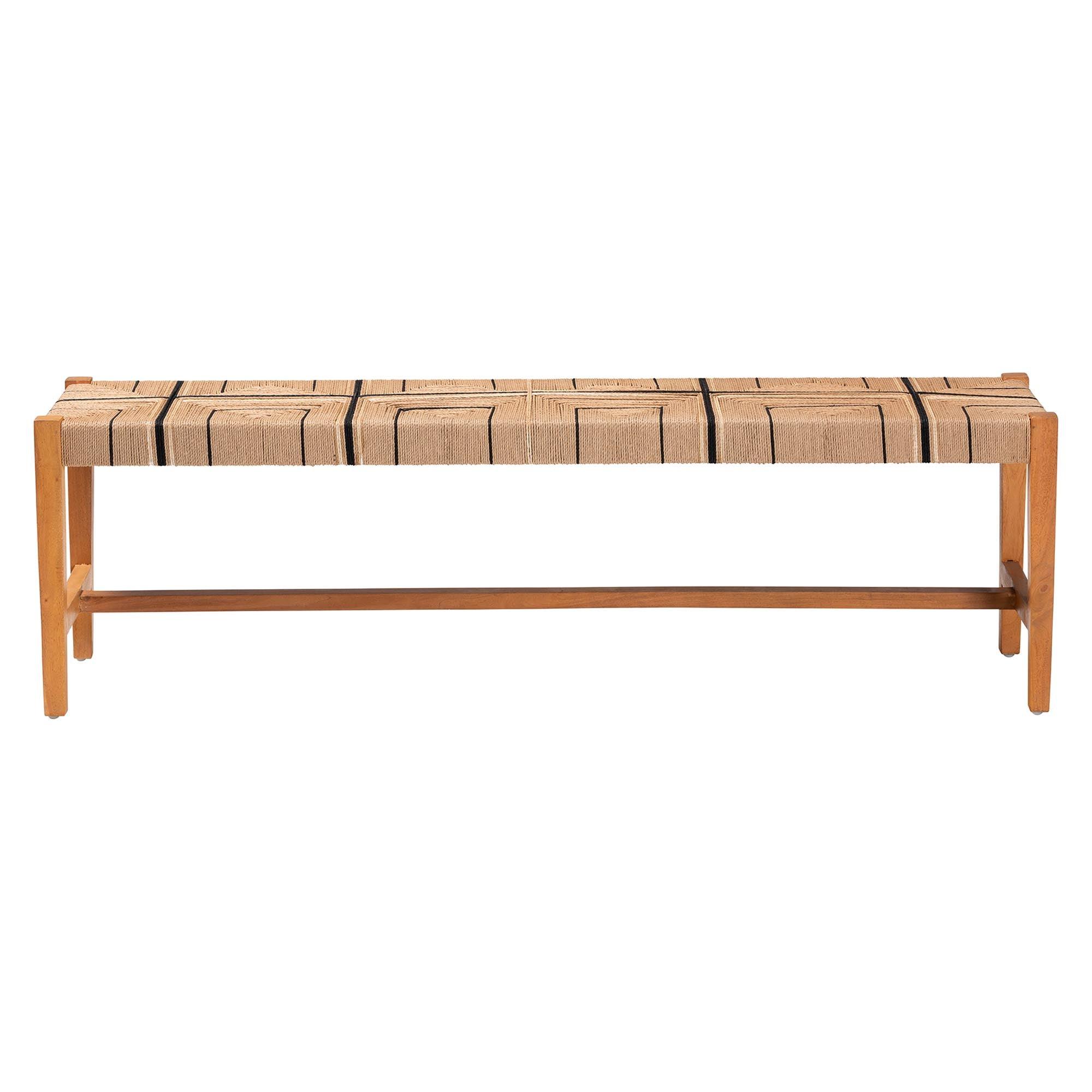 Bali & Pari Prita Bohemian Paper Loom and Mahogany Wood Dining Bench