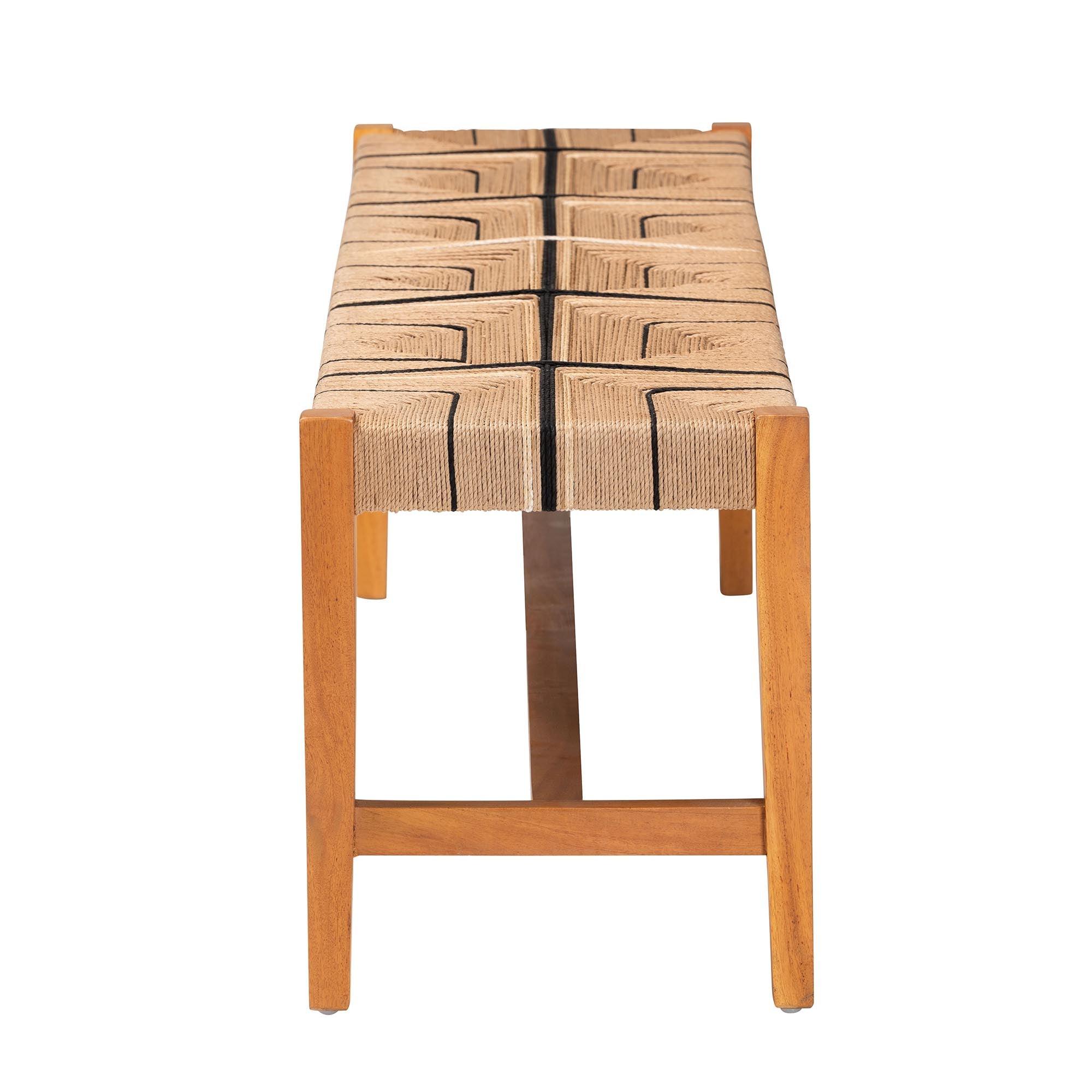 Bali & Pari Prita Bohemian Paper Loom and Mahogany Wood Dining Bench