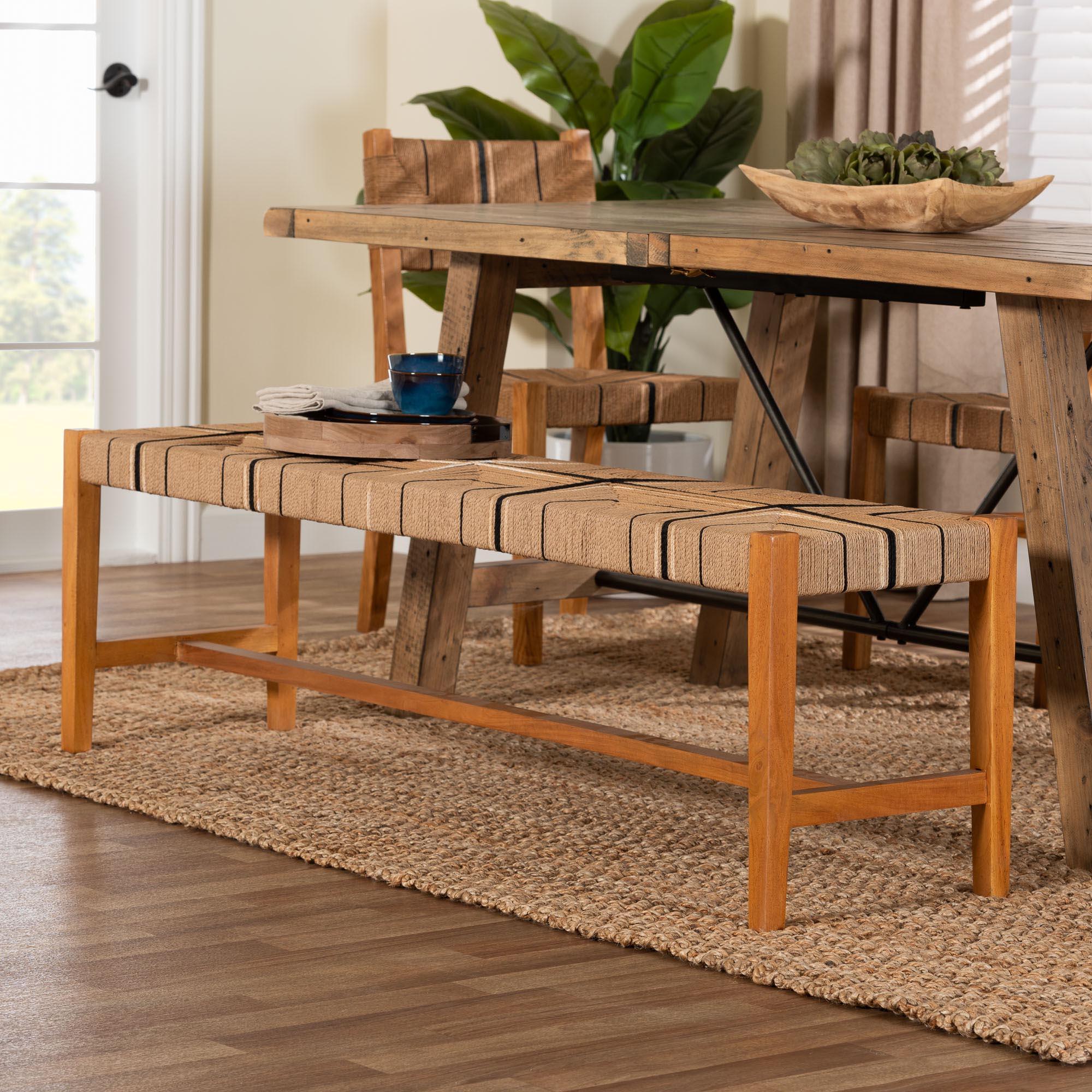 bali & pari Prita Bohemian Paper Loom and Mahogany Wood Dining Bench