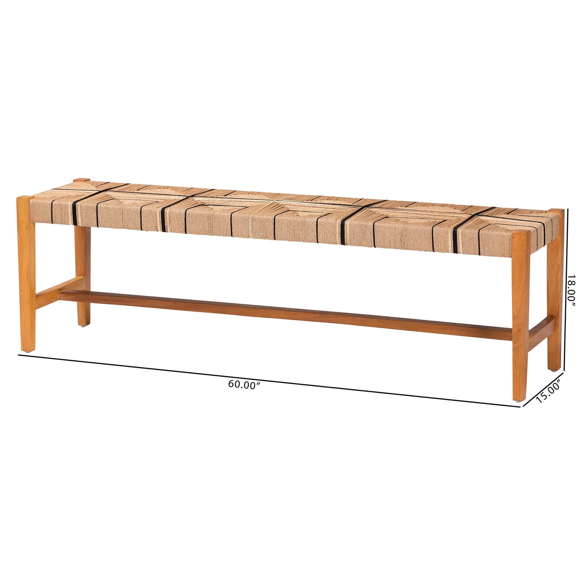 Bali & Pari Prita Bohemian Paper Loom and Mahogany Wood Dining Bench