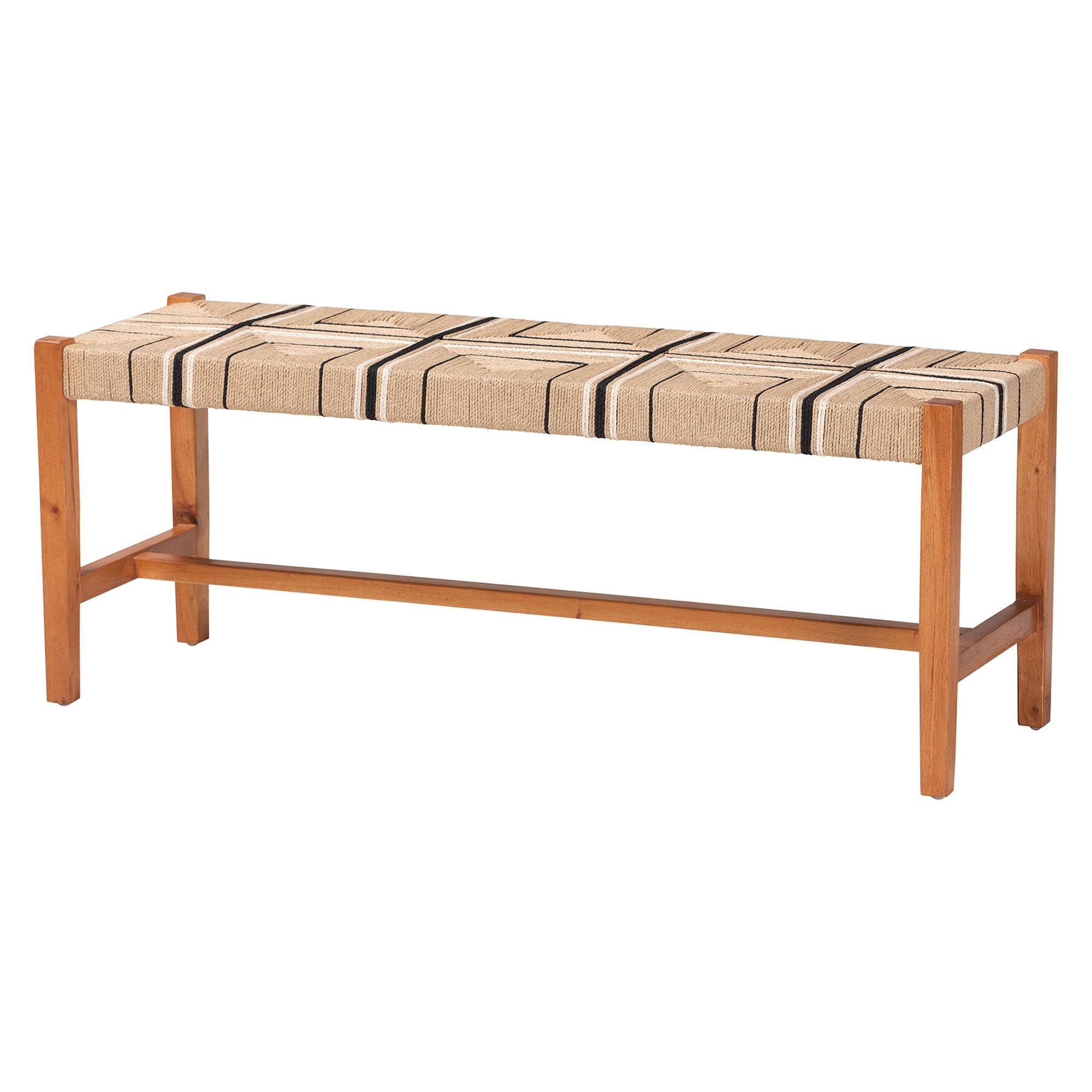 Bali & Pari Prita Bohemian Paper Loom and Mahogany Wood Dining Bench