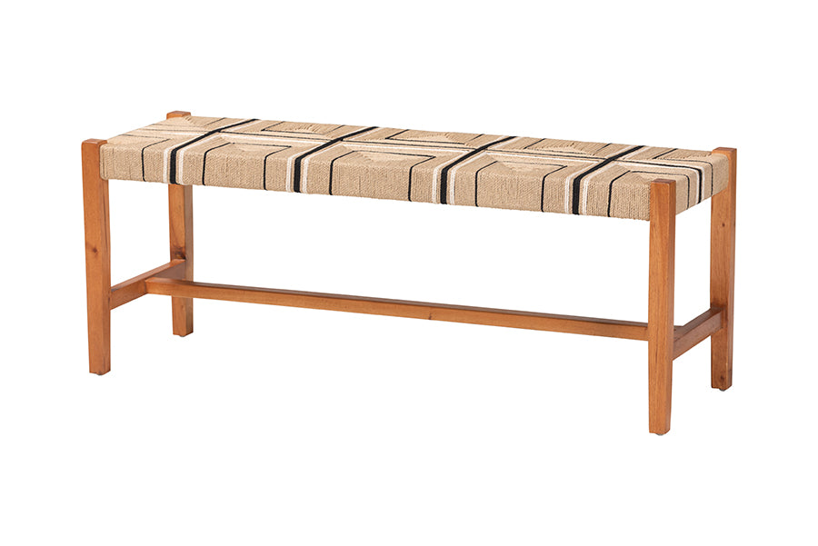 Bali & Pari Prita Bohemian Paper Loom and Mahogany Wood Dining Bench