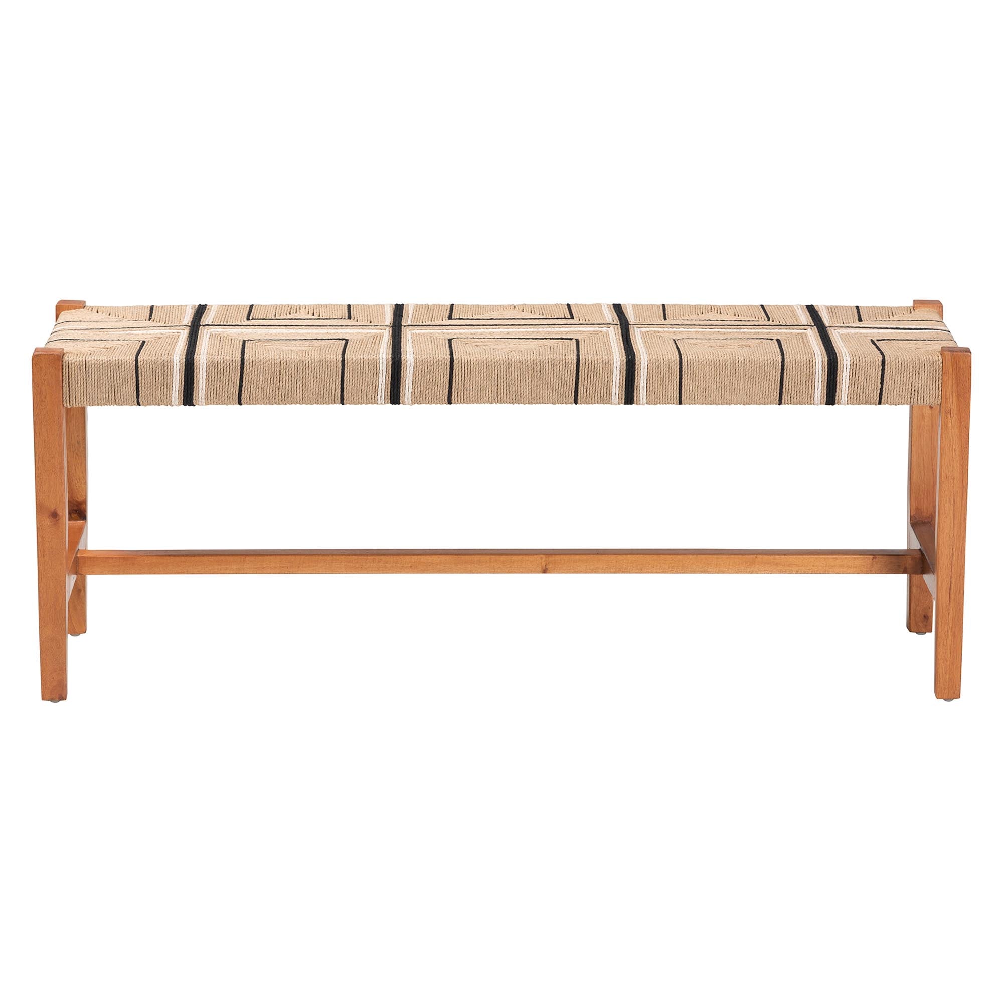 Bali & Pari Prita Bohemian Paper Loom and Mahogany Wood Dining Bench