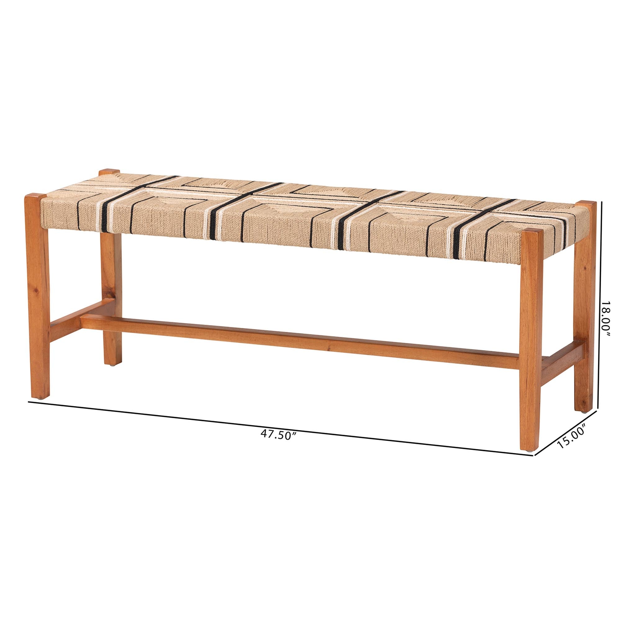 Bali & Pari Prita Bohemian Paper Loom and Mahogany Wood Dining Bench